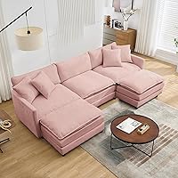 Vista 18 de Sofá modular convertible seccional, sofá de 4 asientos en forma de L con diván reversible, sofá de nube de asiento profundo, sofá cama 3 en 1, tela