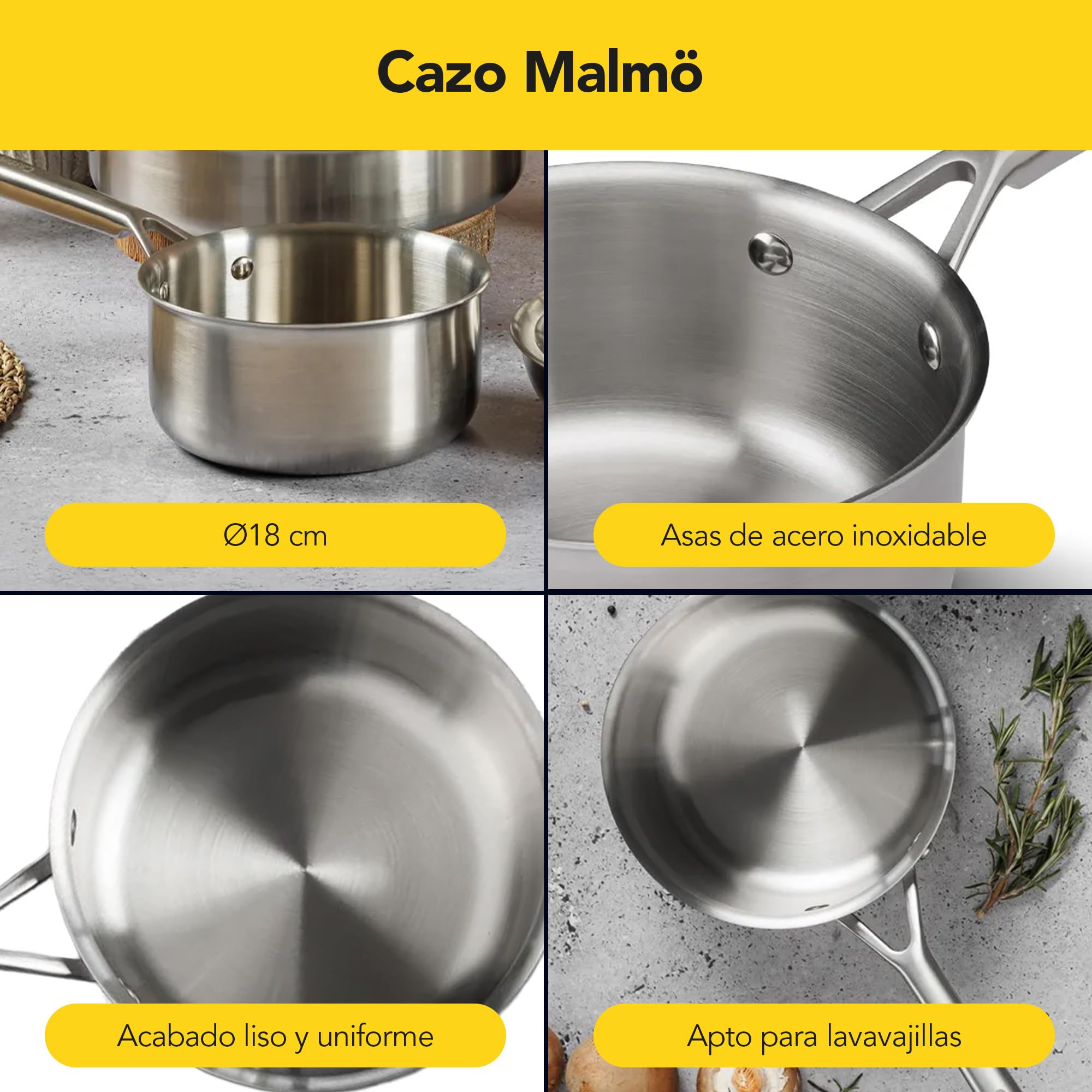 CASTEY - Cazo de Inducción de Trimetal Malmö, 18 cm, Color Plata, de Acero Inoxidable, Resistente a las Altas Temperaturas, Distribuye el Calor de Forma Homogénea