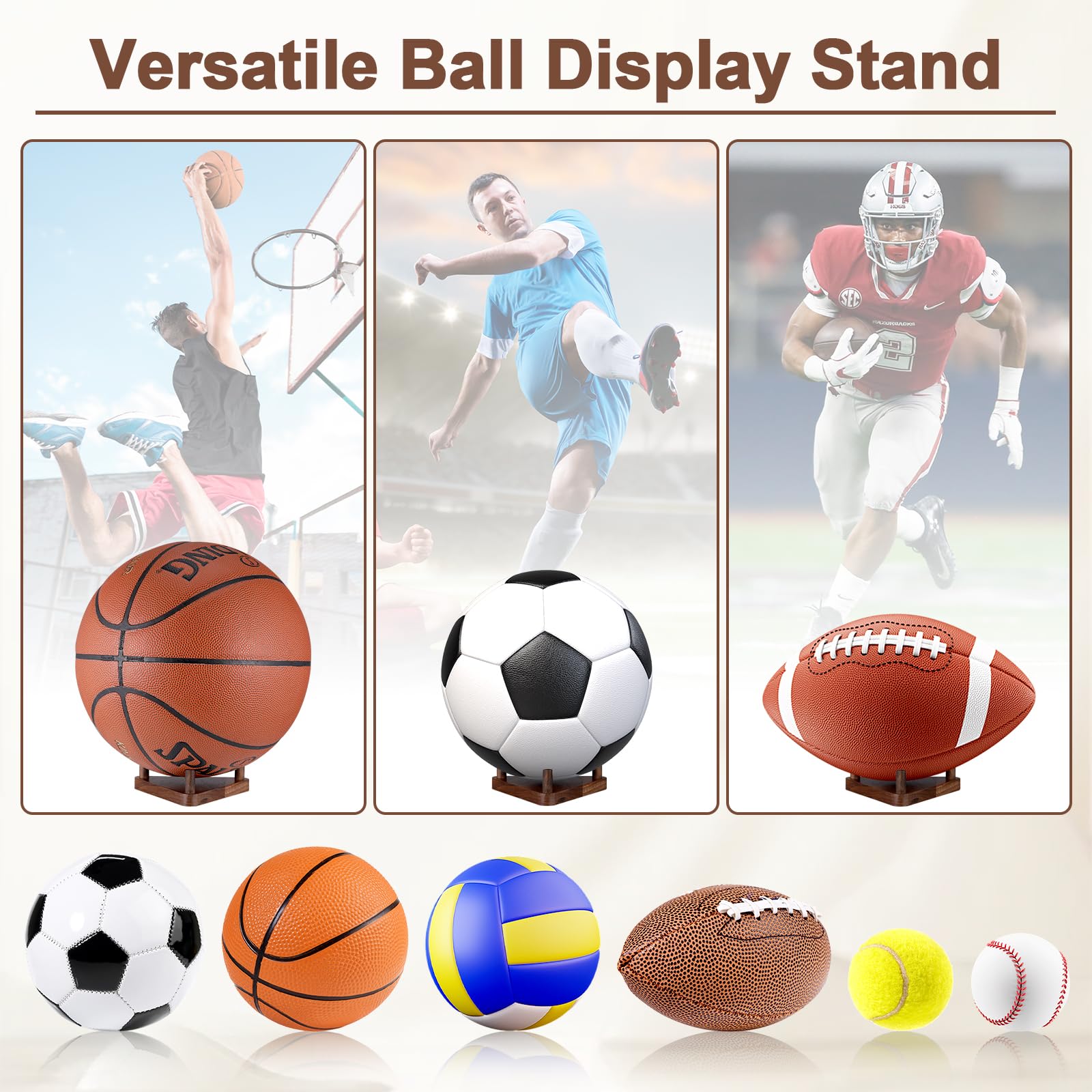 Fentar Support Ballon Foot, Basket et Rugby en Bois - Porte Ballon Stables - Socle Polyvalent - Rangement pour Football, Basketball, Rugby, Volleyball