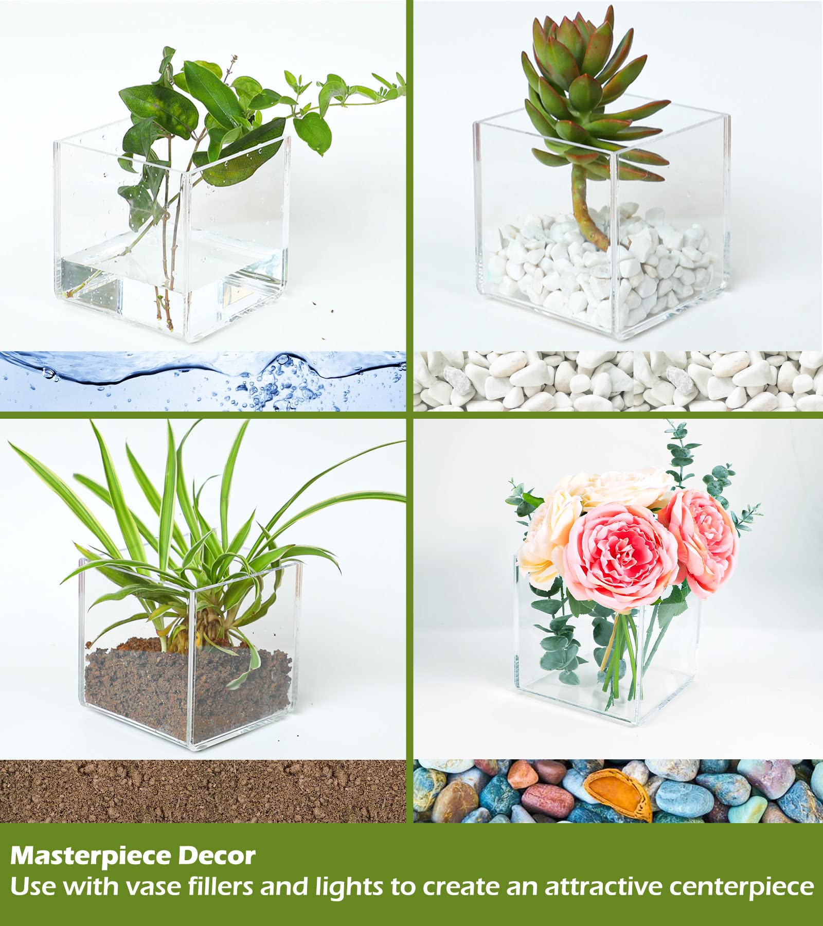 Amazon.co.jp: Kamehame クリア花瓶 2個 アクリル花瓶 5インチx5インチ