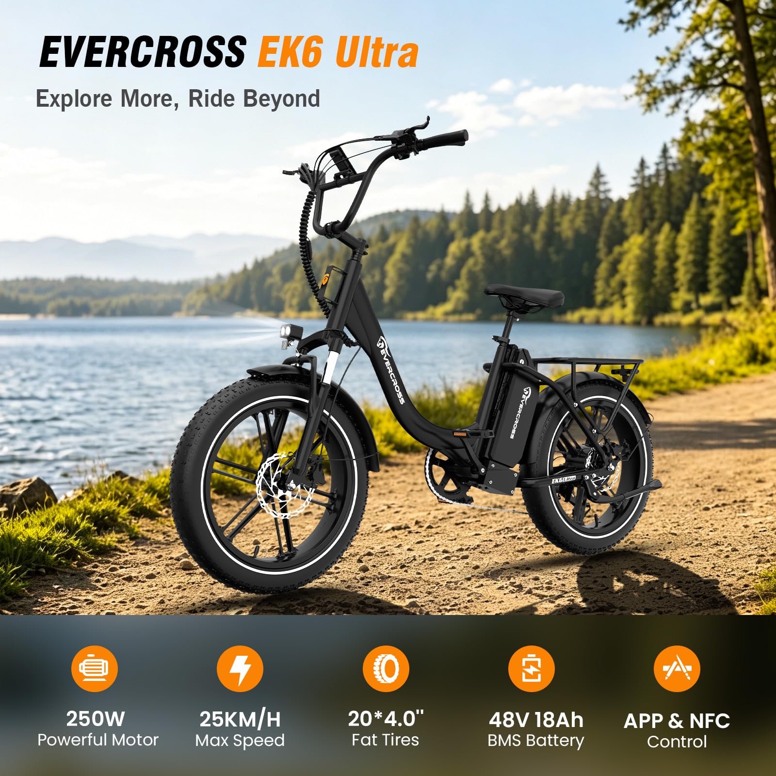 EVERCROSS EK6 Ultra Bicicleta Eléctrica Fat E-Bike 20" con 250 W & App