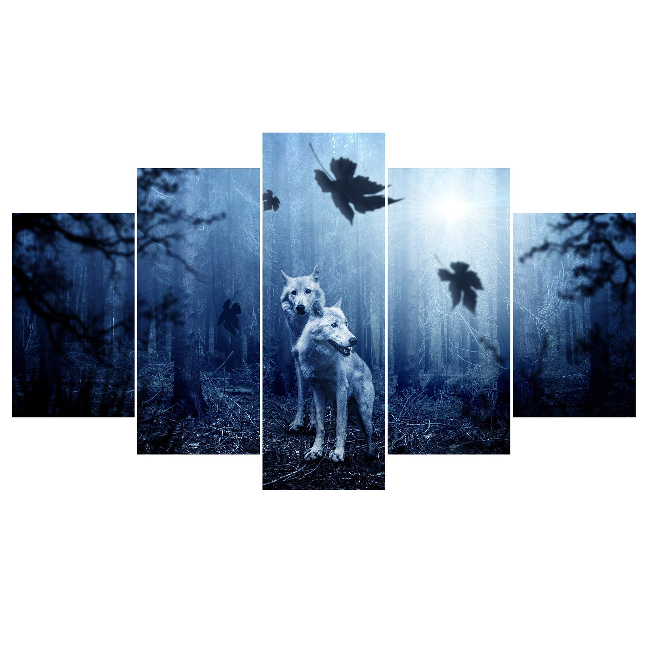 Kartik Digital Wolves Print 5 Panel Wall Decor Wall Art Wooden Painting Wallpapers for Home, Office & Gift(30 x 17.5 Inches)