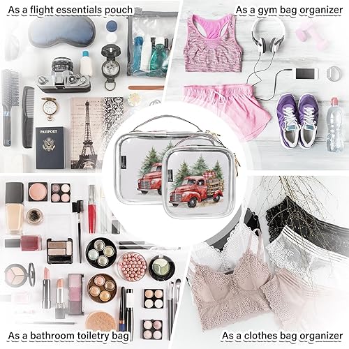 Miniatura 7 de Bolsa de aseo transparente para camioneta, color rojo navideño, para viajes, paquete de 2 bolsas de cosméticos de maquillaje con cremallera, bolsa