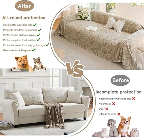 Miniatura 97 de HANDONTIME fundas de sofá beige para sofá, fundas boho de jacquard y corduroy para perros, funda de sofá de felpilla para perros, protector suave