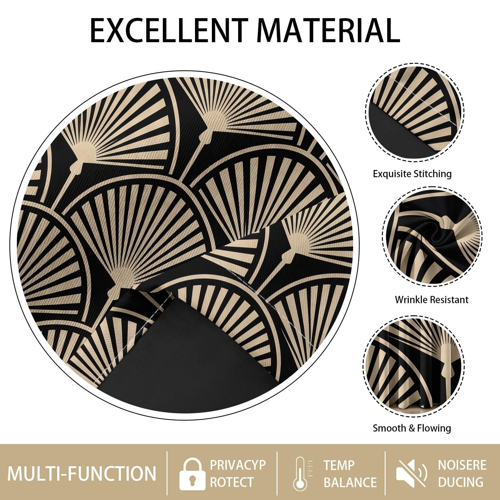 Generisch Vorhänge H 200 x B 70 cm, Minimalistisch Klassisch Vorhang Blickdicht Gardinen, Geometrie Fächer Linien Verdunklungsvorhänge mit Ösen Thermovorhang für Wohnzimmer Schlafzimmer 2er Set