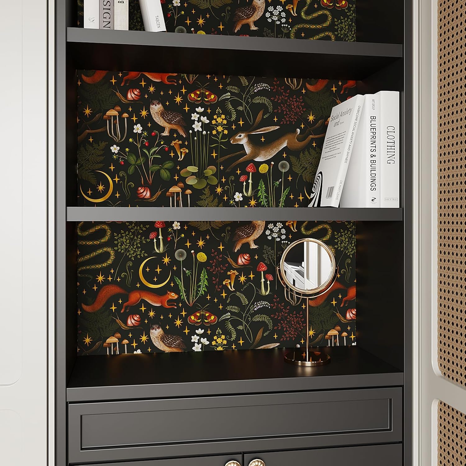 VEELIKE 17.7''x354'' Night Fairytale Forest Wallpaper Peel and Stick Moon Stars Botanical Wallpaper Removable Woodland Floral Wallpaper for Bedroom Nursery Adhesive Contact Paper for Walls Furniture