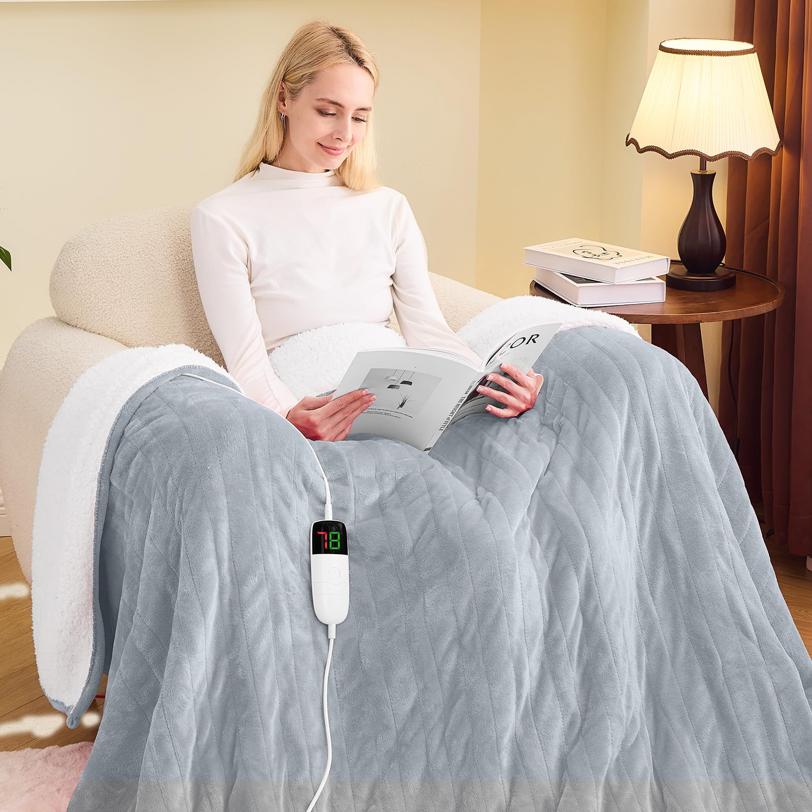 greenoak Heated Blanket Electric Full 72"X84", Heating Blanket with 10 Heat Levels 1/2/4/6/8 Hours Auto-Off Overheat Protection, Flannel Sherpa Soft Warm Heater Blanket, ETL Certified Dove Grey