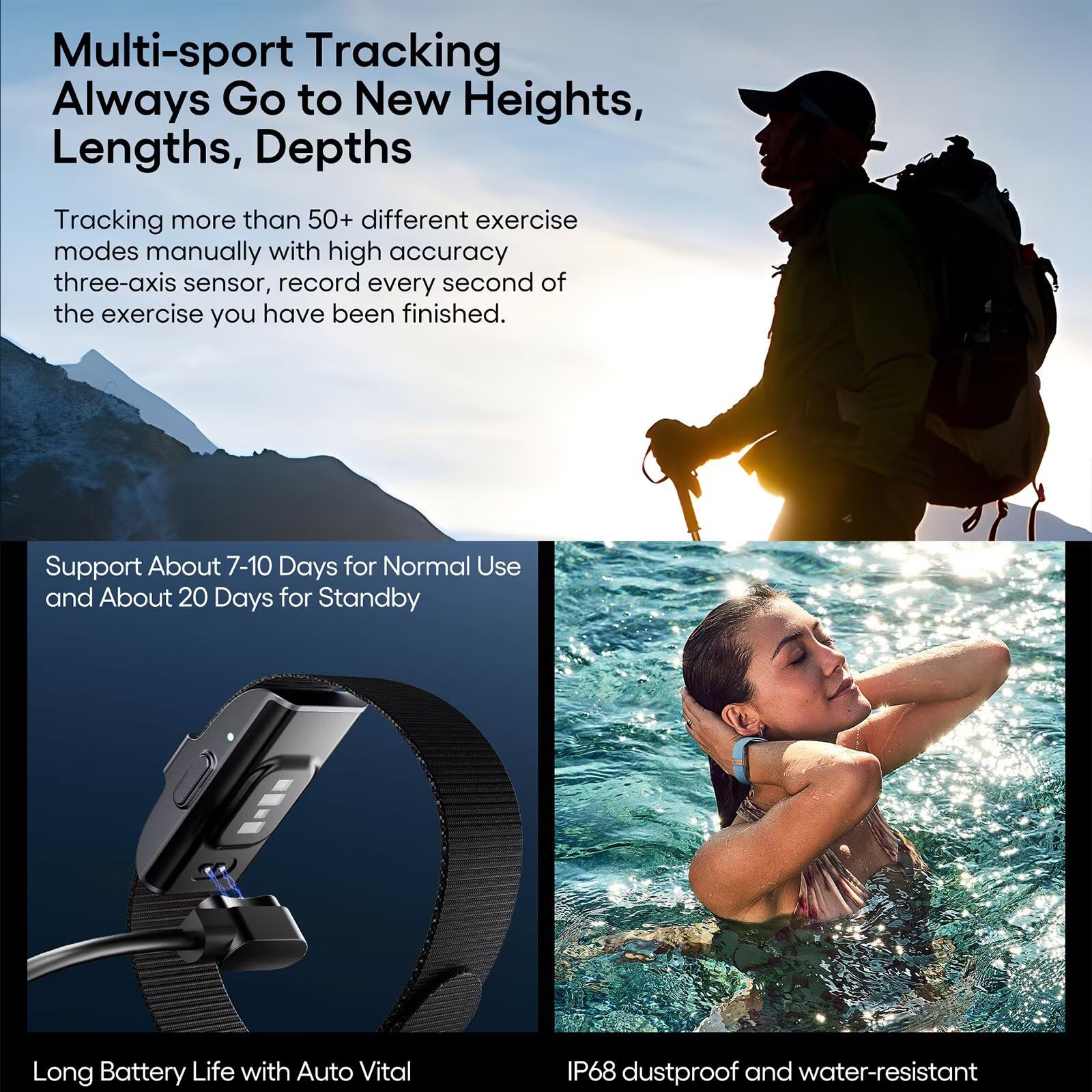 Podómetro pulsera estrecha sin pantalla para mujer y hombre, pulsera inteligente sin aplicación ni teléfono móvil, monitor de sueño, frecuencia cardíaca, fitness, calorías, oro rosa, plata y negro