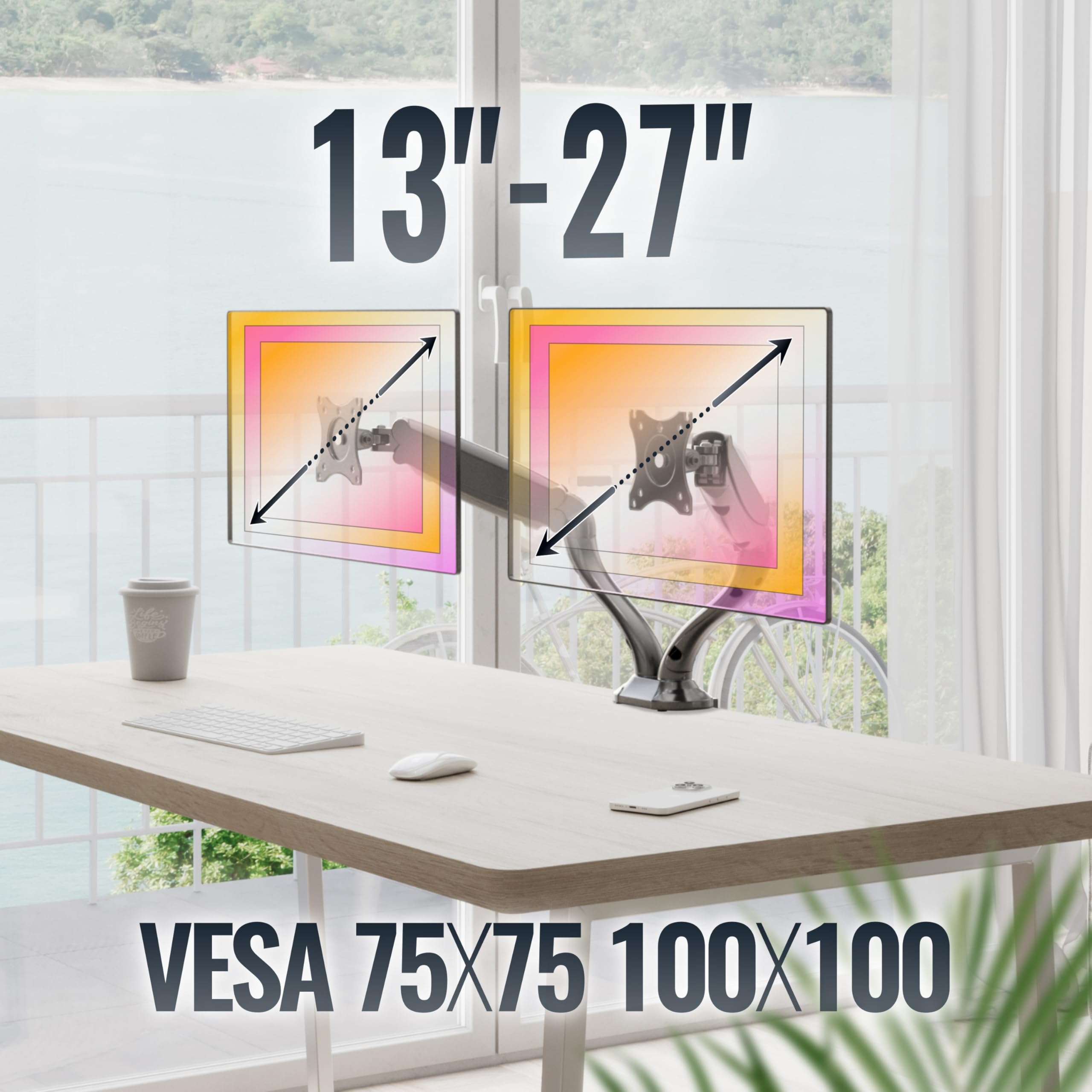 RICOO Uchwyt na monitor TS6611 stołowy ze sprężyną gazową 13-27 cali VESA 75x75 100x100 obrotowy