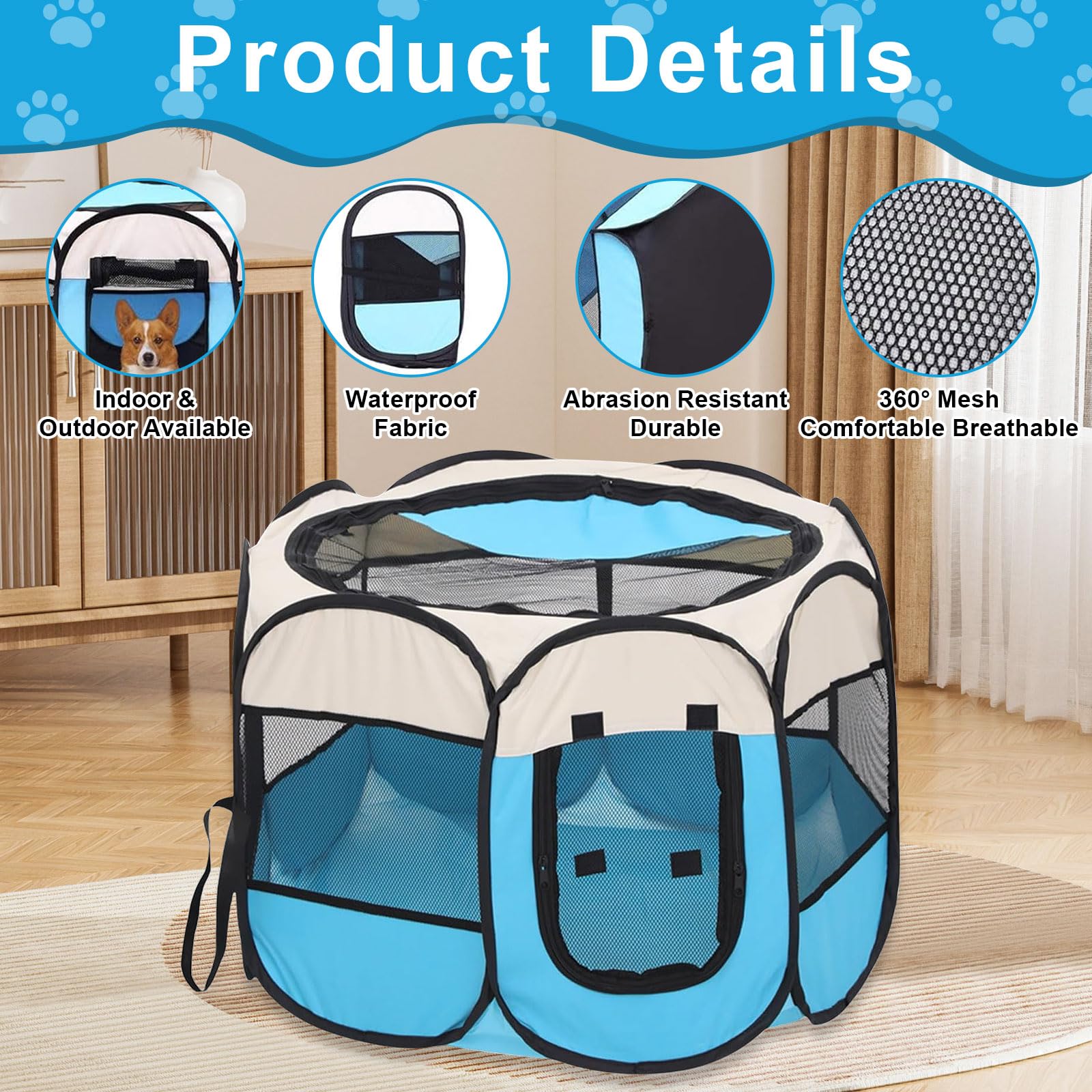 Caño para cachorros plegable para perros y gatos, parque portátil para cachorros, caja plegable para gatos, resistente al agua, tela Oxford, parque para perros, jaula para gatos, perros, conejos