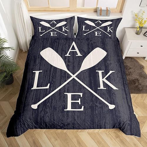 Juego de ropa de cama con diseño de paleta de lago, funda de edredón para adultos y mujeres, estilo granja, decoración de casa de lago para el