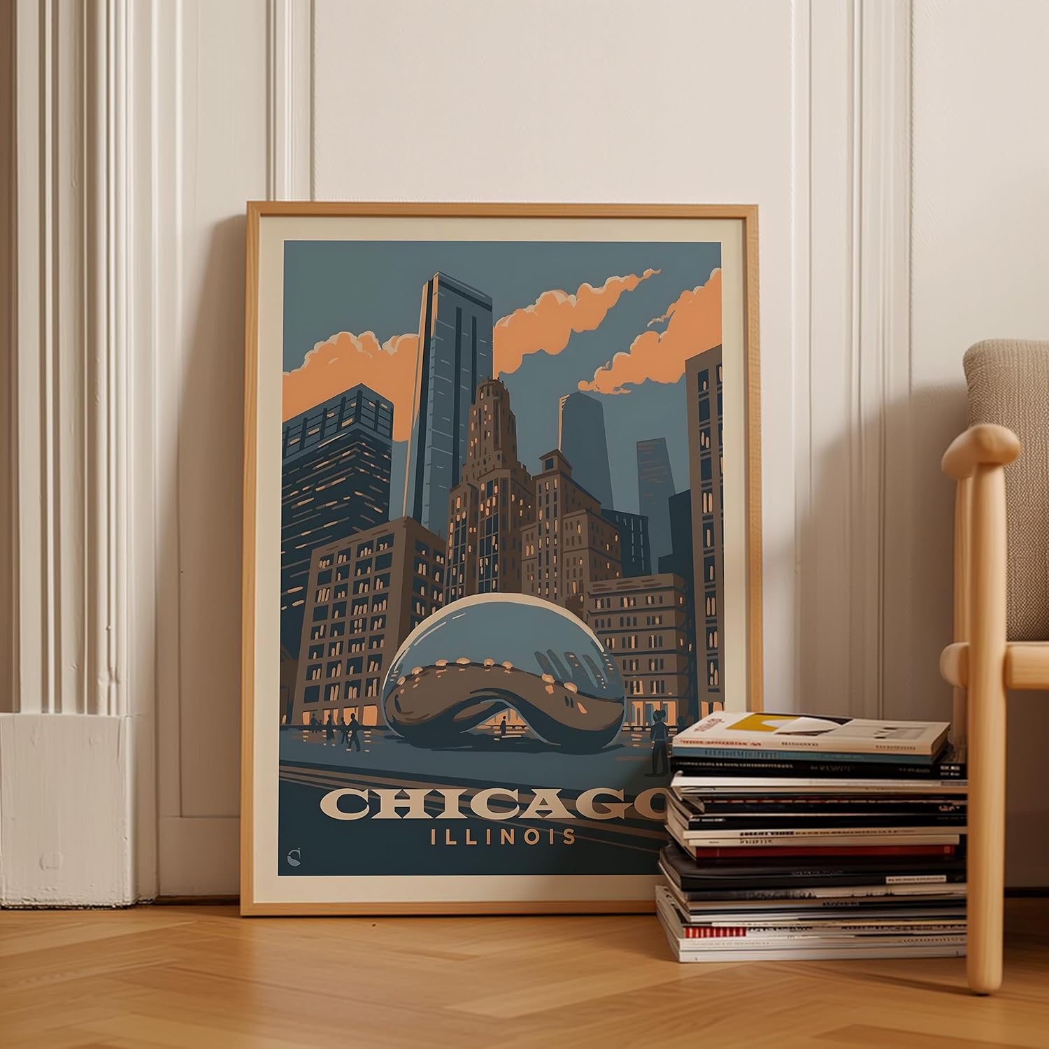 Chicago Vintage Travel Poster, Premium Giclee Fine Art Prints - Modern Aesthetic Wall Art Decoration, Eclectic Trendy Boho Poster Collage Aesthetic Print for Home Decor, Ready to Frame