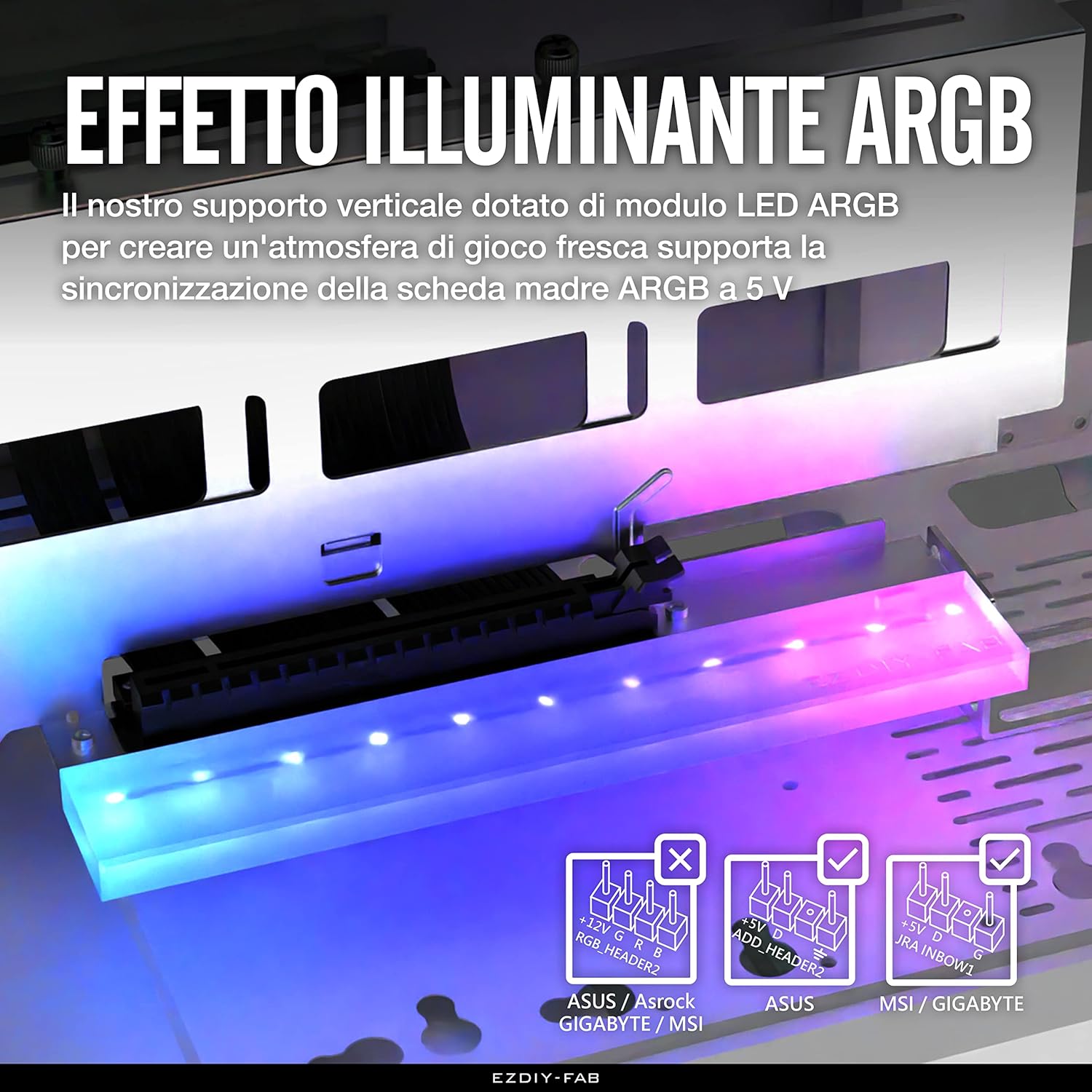 EZDIY-FAB Supporto Verticale per GPU PCIe 4.0 Schede Grafiche con Modulo LED ARGB 5V 3Pin,kit di Supporto per Schede VGA con Cavo Riser PCIe 4.0 X16 Gen4 17 cm/6.69in ad Angolo Retto 90 Gradi-Bianco EZDIY-FAB Supporto Verticale per GPU PCIe 4.0 Schede Grafiche con Modulo LED ARGB 5V 3Pin,kit di Supporto per Schede VGA con Cavo Riser PCIe 4.0 X16 Gen4 17 cm/6.69in ad Angolo Retto 90 Gradi-Bianco