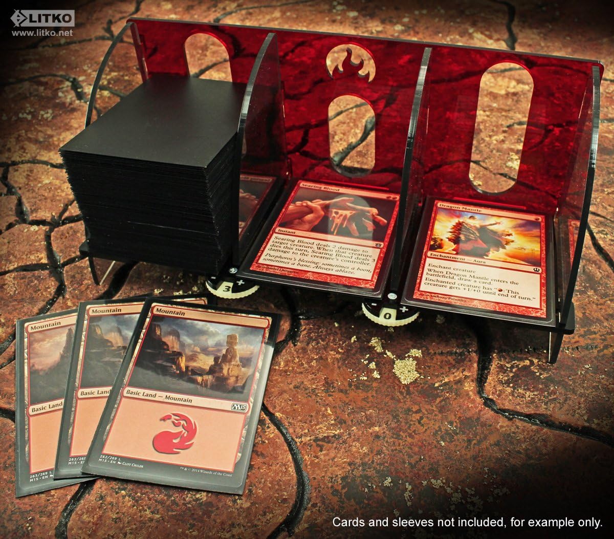 LITKO Card Deck Game Organizer with Life Count Dials | Compatible with Magic: The Gathering | Draw | Graveyard | Exile (Red)