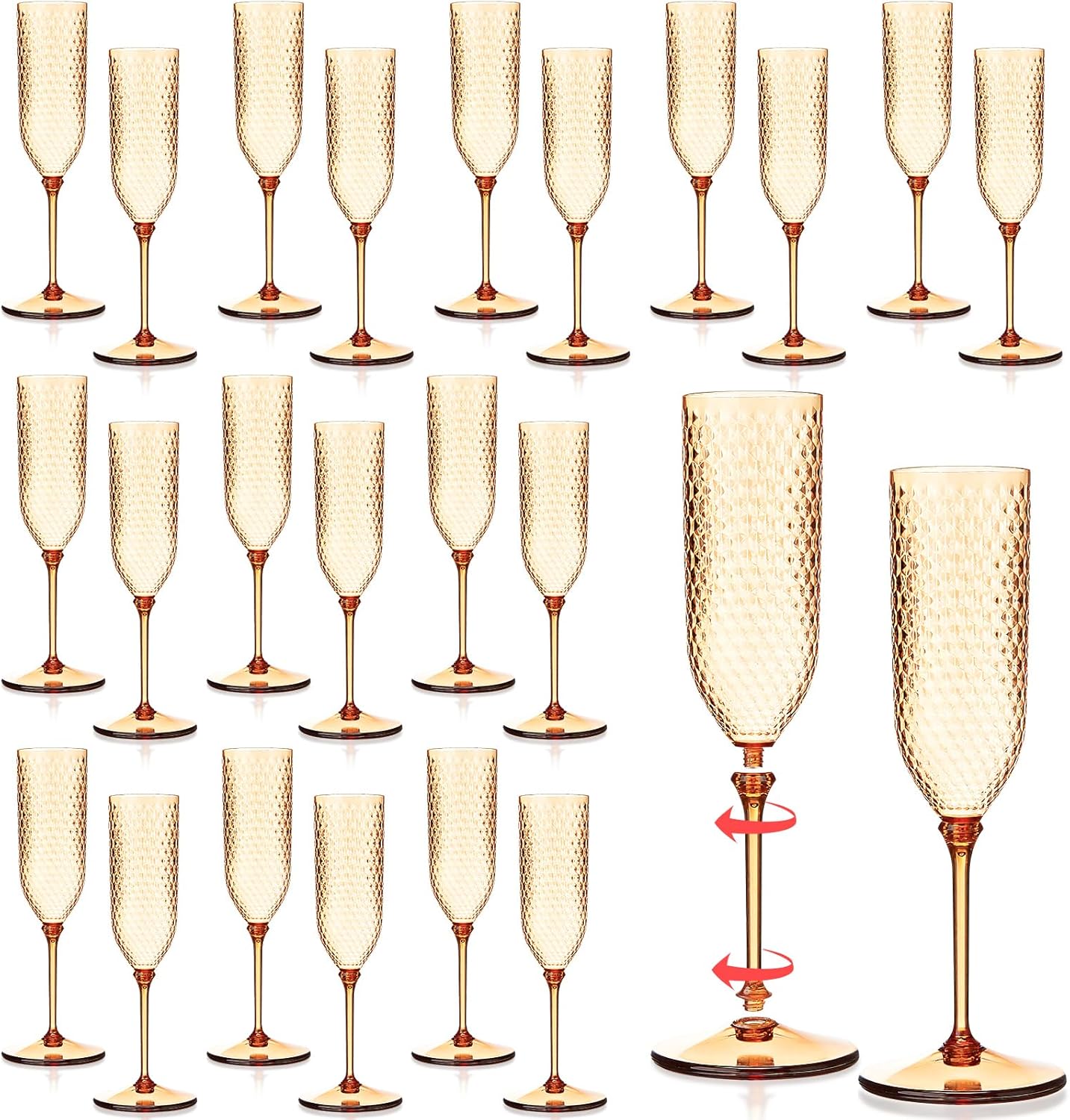 Remerry 48 Pack Detachable Plastic Champagne Flutes 5.5 oz Champagne Glasses Wedding Toasting Crystal Glasses Reusable Unbreakable Party Wine Cups for Wedding New Years Eve Party Supplies 48 Champagne