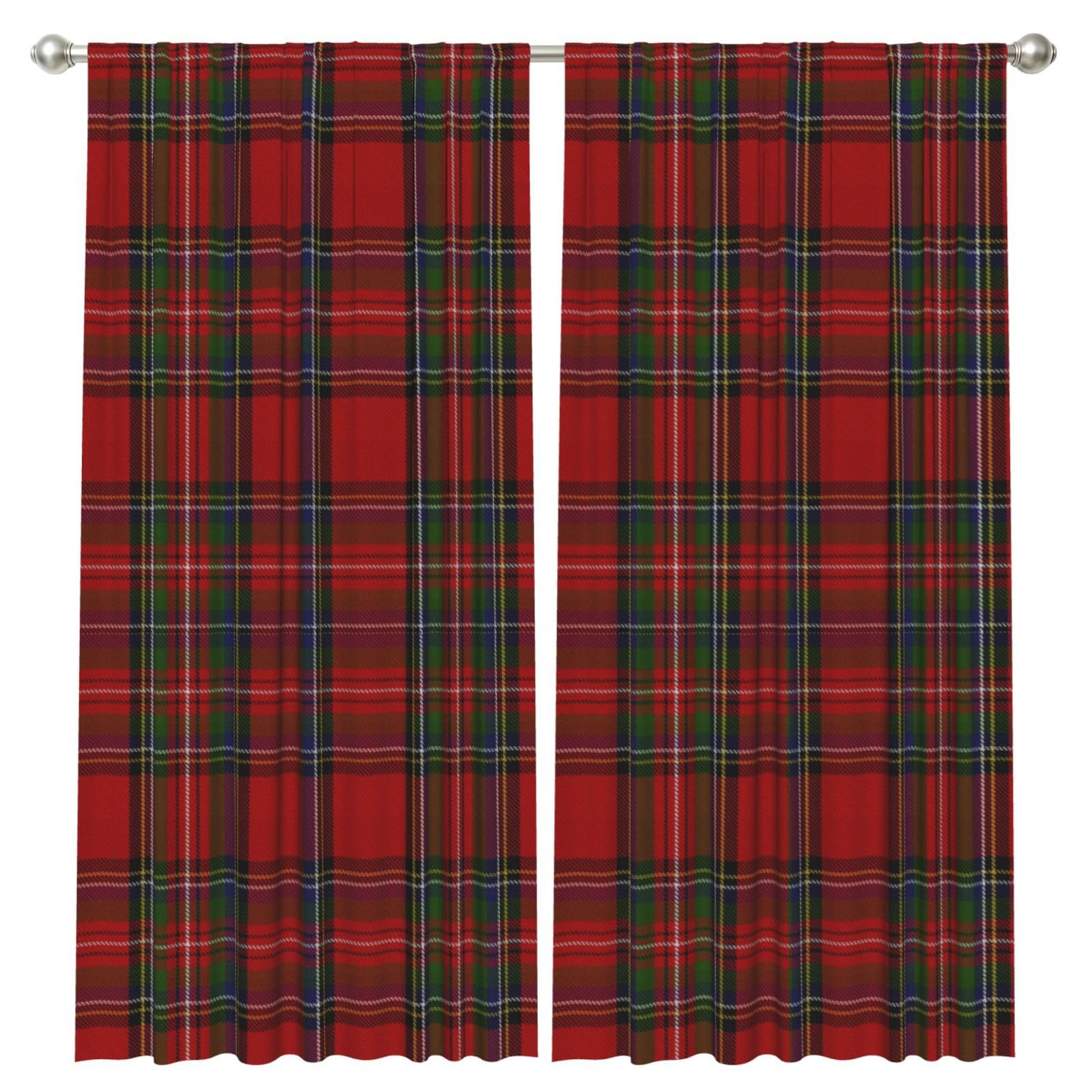 InOmak Stewart Tartan Plaid, 2 Panels Window Curtains 52 x 84 Inch Blackout Curtains for Living Room Bedroom