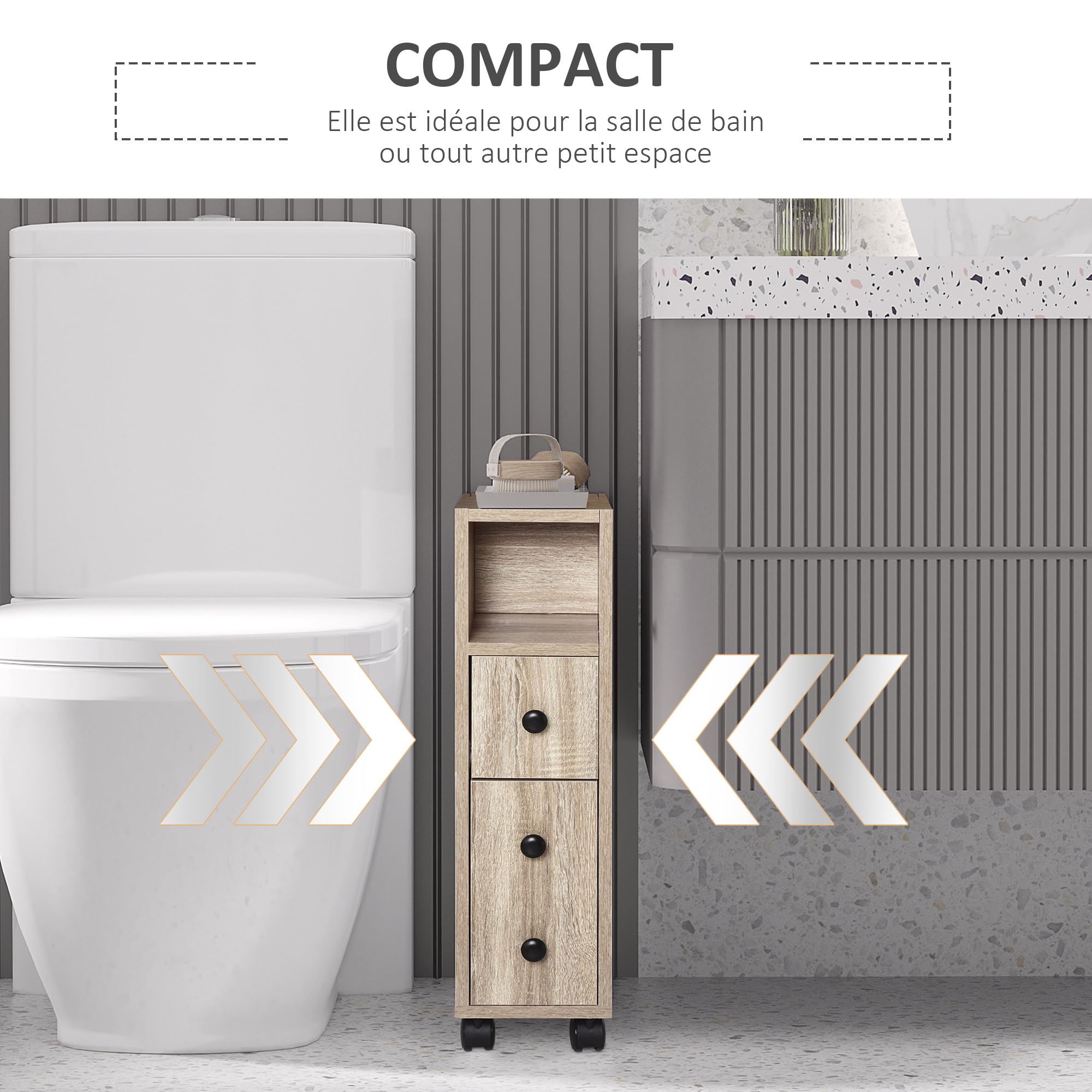 kleankin Support Papier Toilette 3 Niveaux Sortie Papier Aspect Chêne Clair