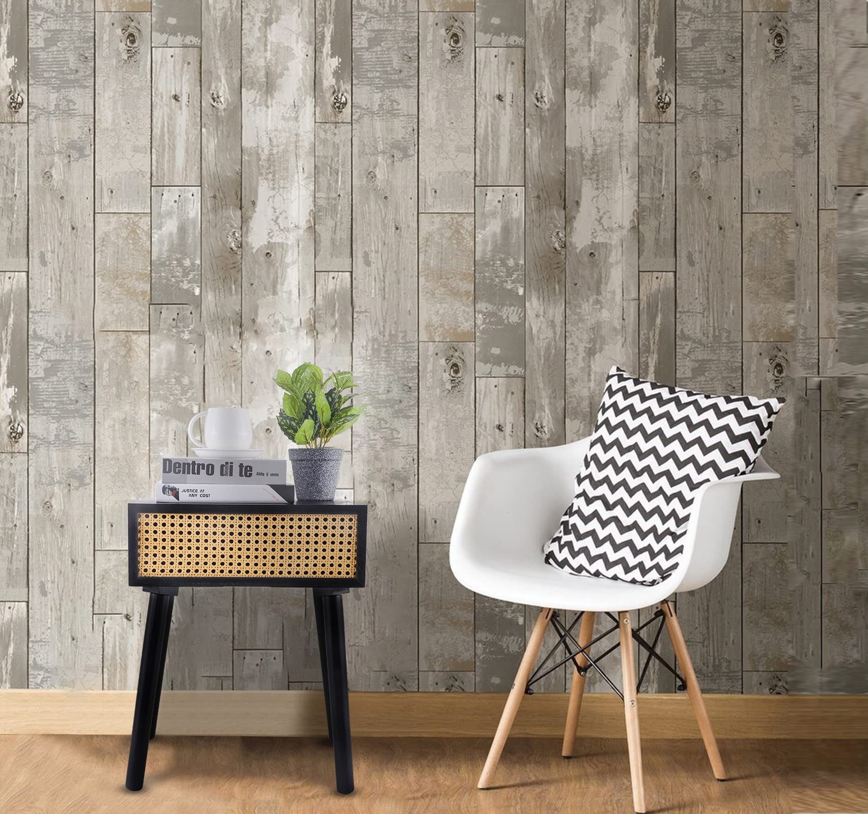 Buy Rattan Rustic Nightstand with Drawer(No Assembly Required), MidCentury Modern Style Coffee