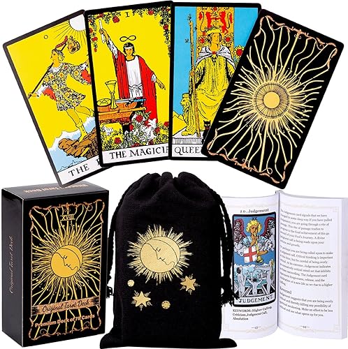 Vitacera Baraja de cartas de tarot originales con guía y bolsa de tarot de lino - Arte clásico Smith, mazos de tarot estándar tradicionales, juego