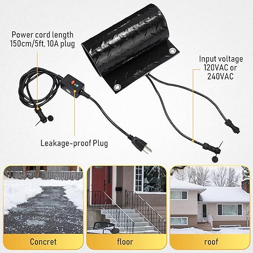 Miniatura 3 de Timgle 6 tapetes para derretir nieve, 10 x 30 pulgadas, tapete térmico de goma antideslizante con cable de alimentación, almohadilla térmica de