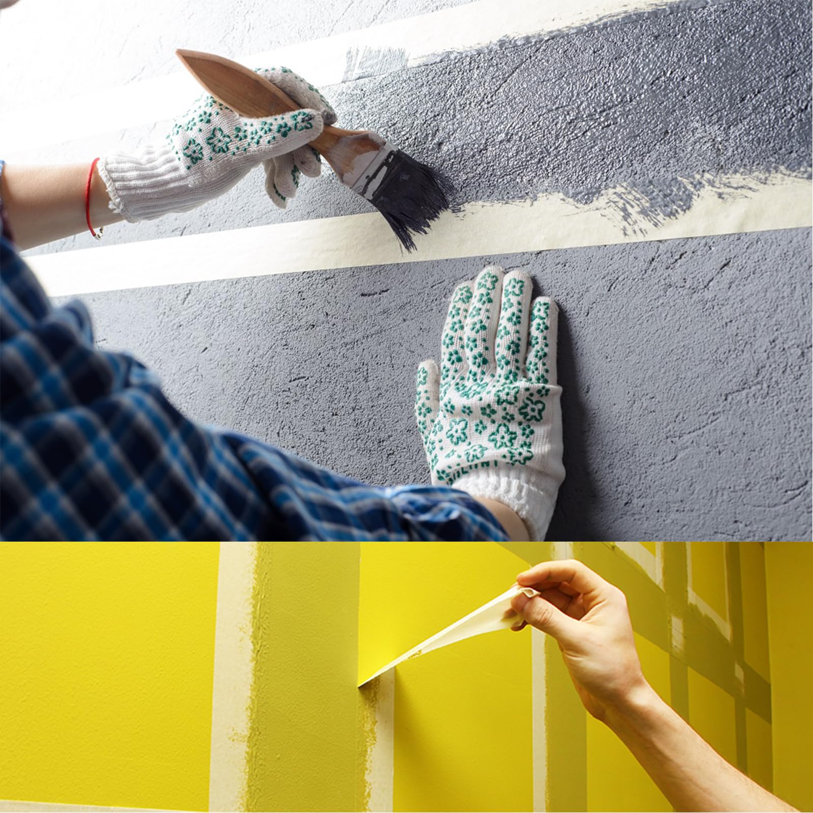 Cinta adhesiva ancha, cinta adhesiva de pintor beige y blanco, cinta adhesiva de uso general para pintura de pared del hogar, construcción, papelería escolar, etiquetado, acabado de bordes, 5