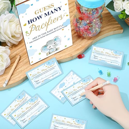 Miniatura 9 de Syhood Butterfly Baby Shower Games Guess How Many Chupetes Cartel de juego 50 pequeños juegos de adivinanzas, 20 lápices HB, botella de leche de