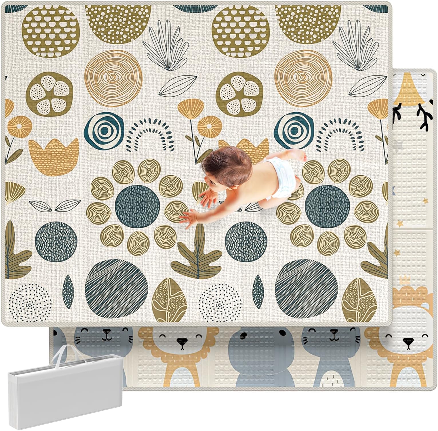 Mloong Baby Play Mat for Floor,59x71x0.4inch Playmat for Baby with Carry Bag, Foldable Play Mat,Kids Foam Play Mat,Waterproof Carlwing Mat for Baby,Large Infant Playmat,Indoor&Outdoor Playing Mat