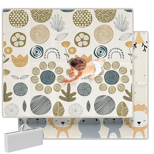 MLOONG Tapete de juego para bebé, tapete de juego plegable de 59 x 71 x 0.4 pulgadas, tapete de juego plegable para piso, tapete de juego de espuma