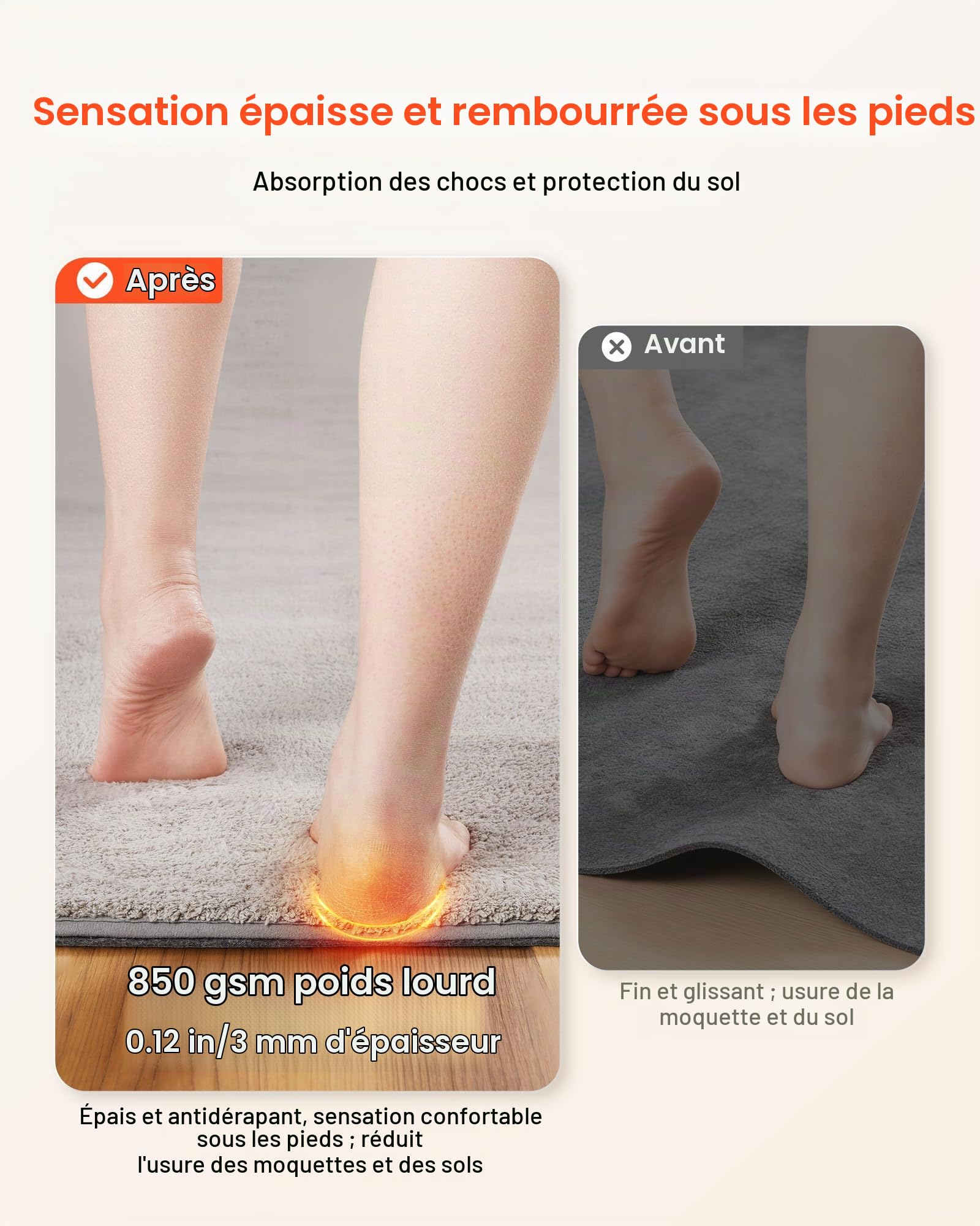 VEVOR sous Tapis Antidérapant 274,3x365,8 cm sous-Tapis en Feutre pour Protéger Maintenir Empêcher Tapis de Glisser sur Parquets, Carrelages, Moquettes, avec Coussinets en Caoutchouc, Surface 10 m²