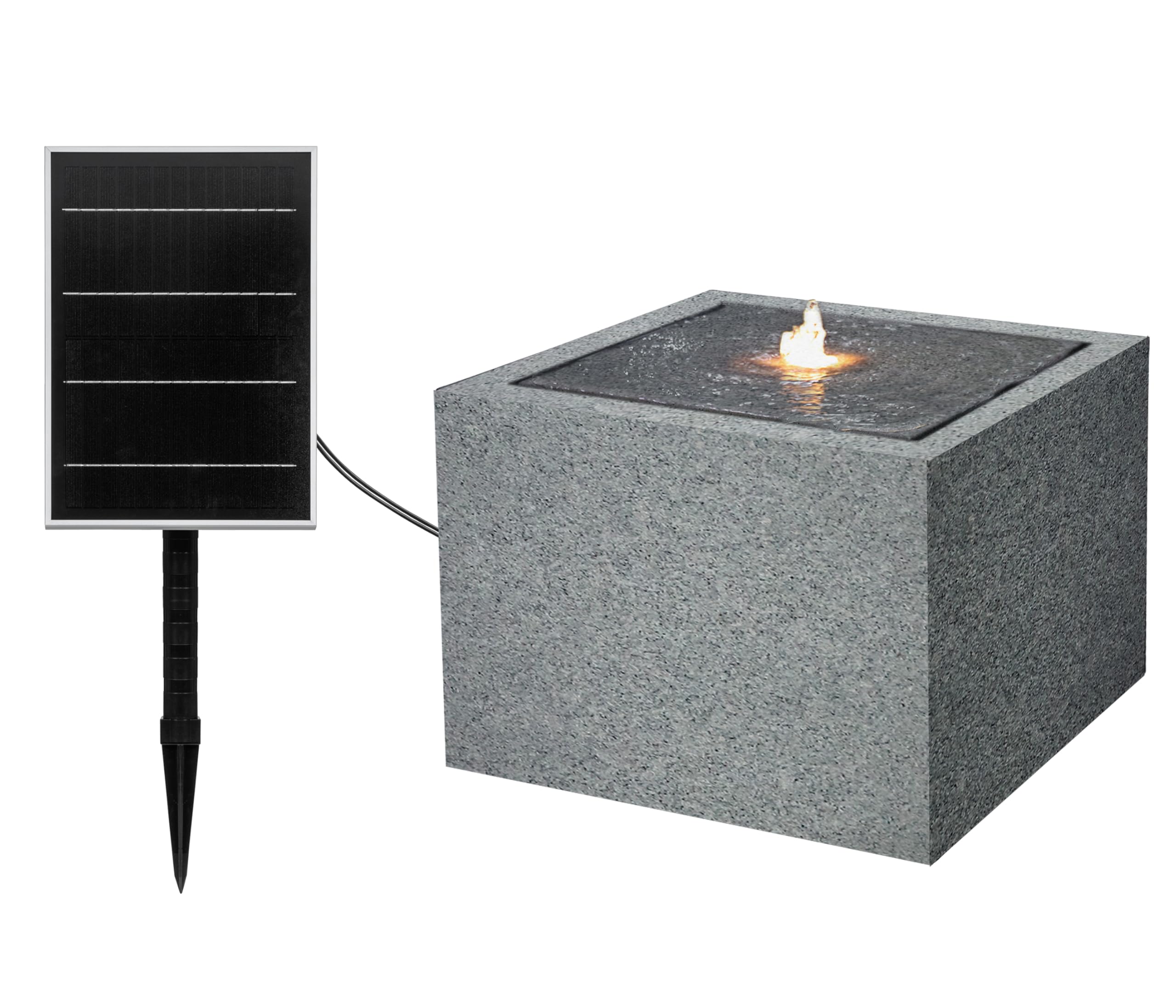 Fontaine Solaire Biala Résistante au Gel Extérieur Éclairage LED 32,5 x 44 x 44 cm Polyéthylène Gris