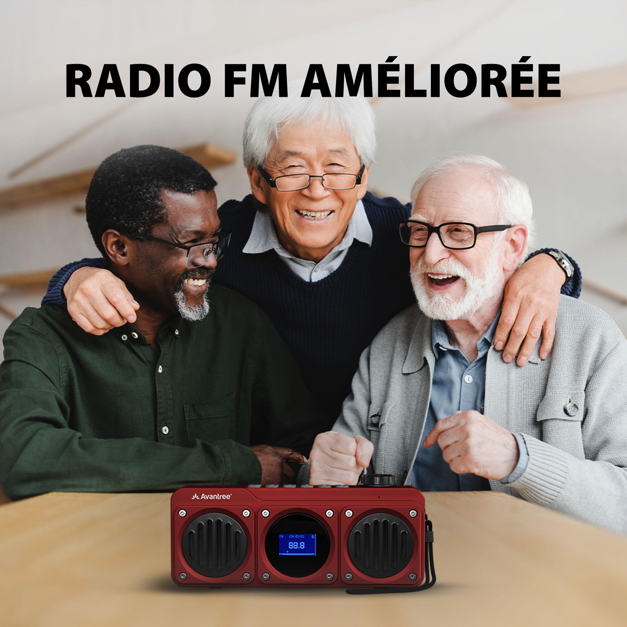 Avantree Boombyte Radio FM Portable Bluetooth Enceinte 14W Son Stéréo Rechargeable Lecteur MP3 Rouge