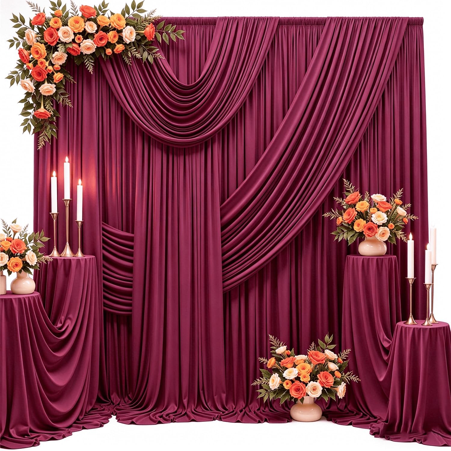 Photo 1 of Besutolife 50FT x 15FT Burgundy Backdrop Curtains (10 Panels)