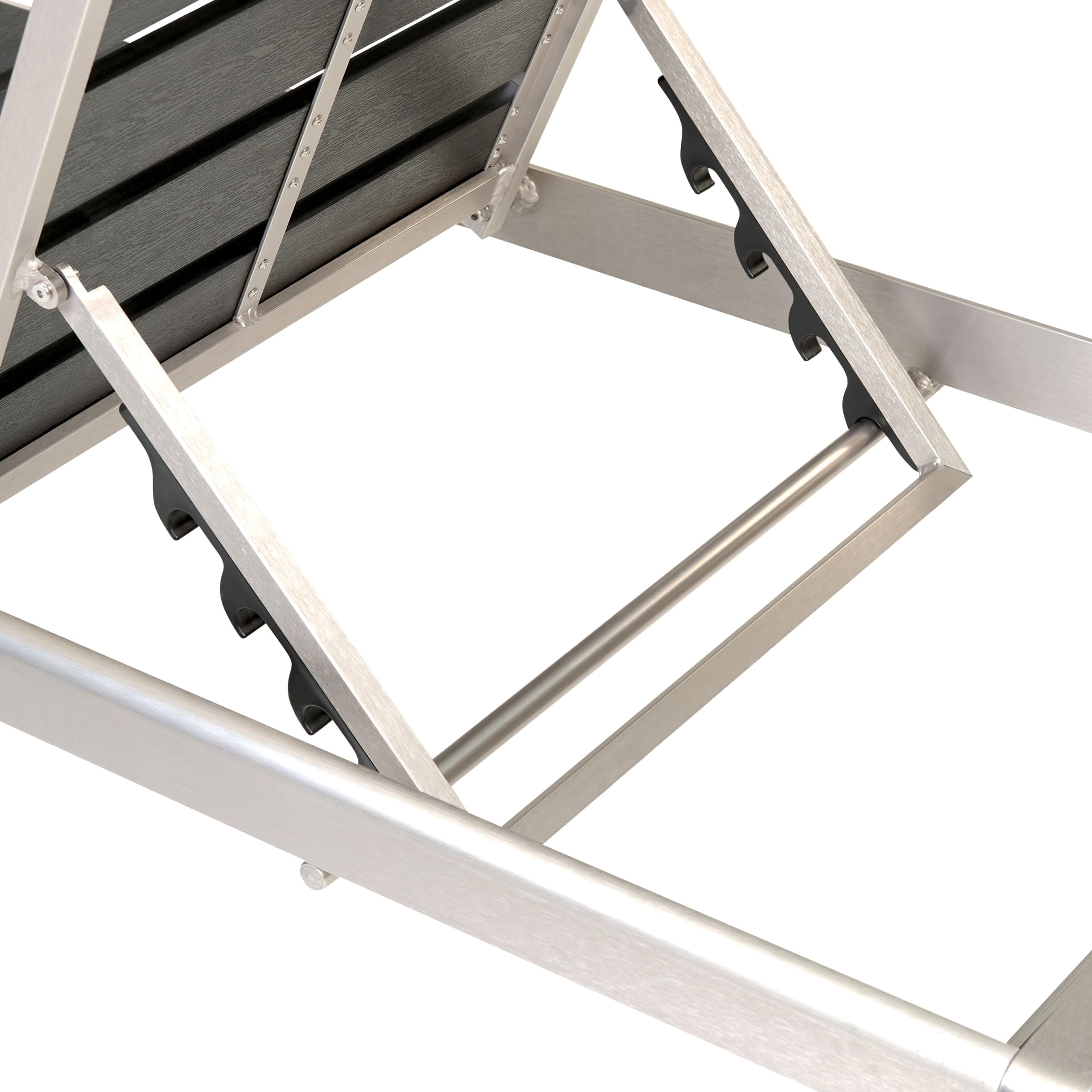 Leżak ogrodowy regulowany zagłówek aluminium sztuczne drewno czarny ze srebrnym Nardo