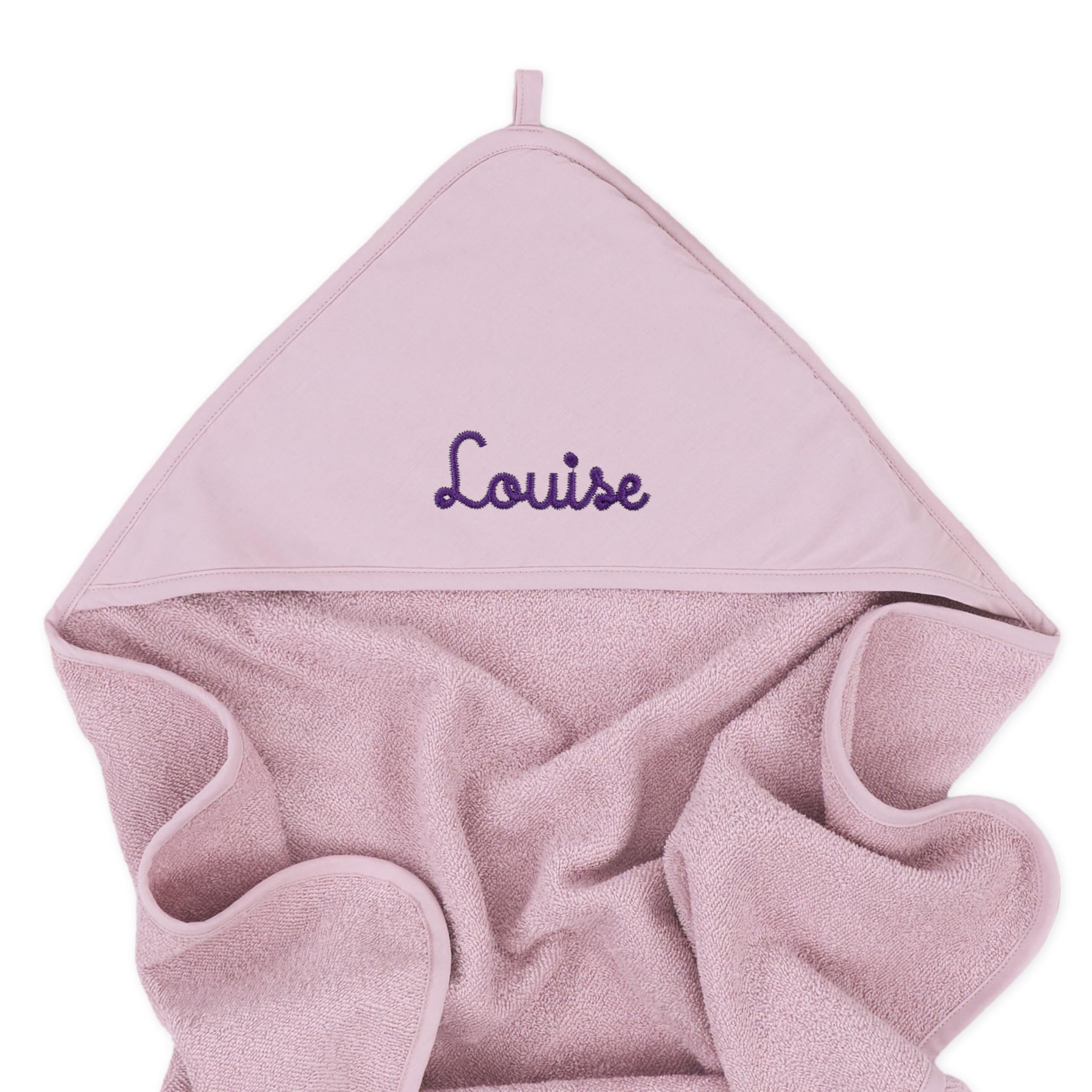 upstitch studio Baby und Kinder Kapuzenhandtuch mit Namen personalisiert für Jungen und Mädchen, Handtuch Baby, Handtuch Kind, Bestickt, 75x75cm, 100% Baumwolle (Mauve)