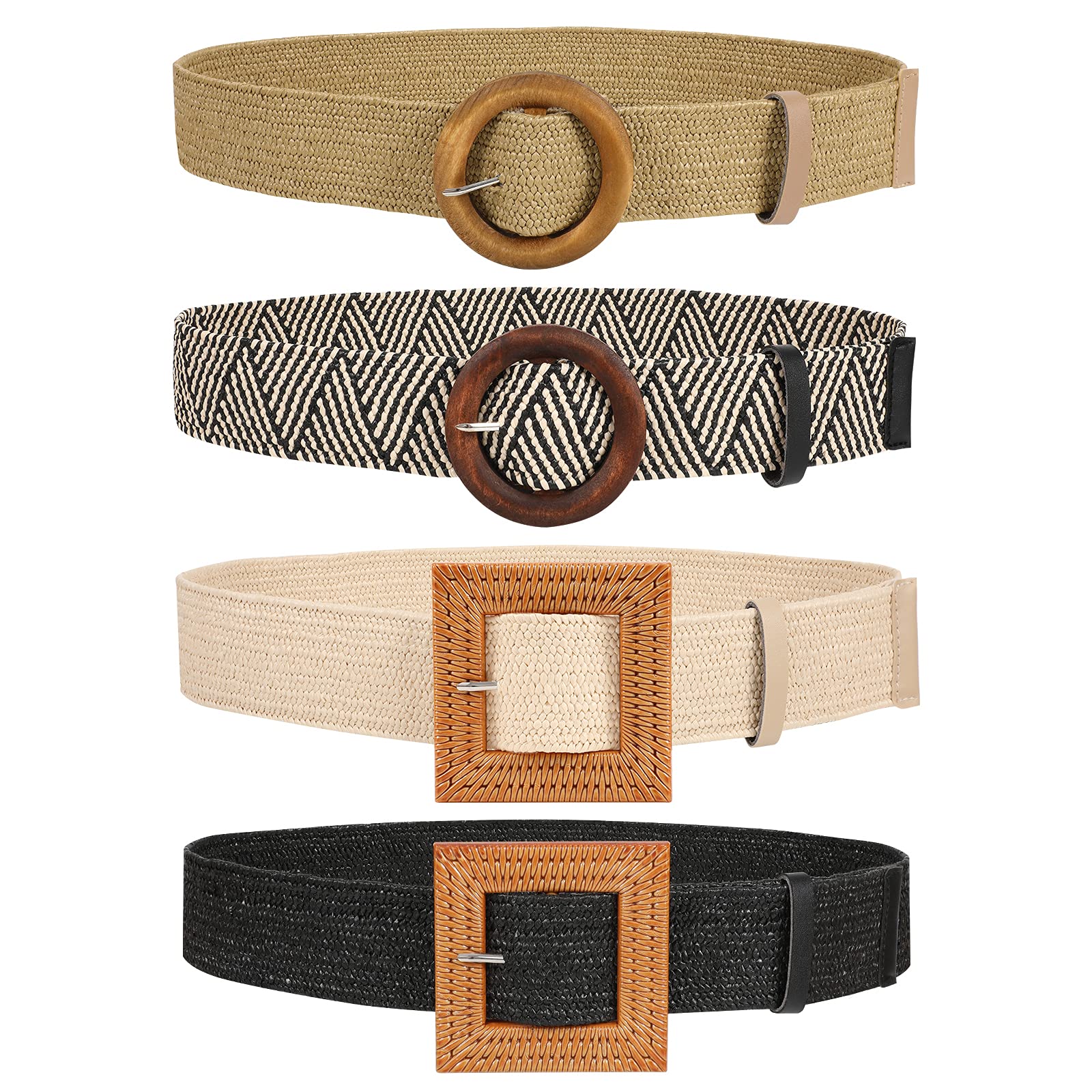 JASGOOD Straw Woven Elastic Stretch Belts Women Raffia Dress Waist Band Boho Ladies Braided Dress Belts