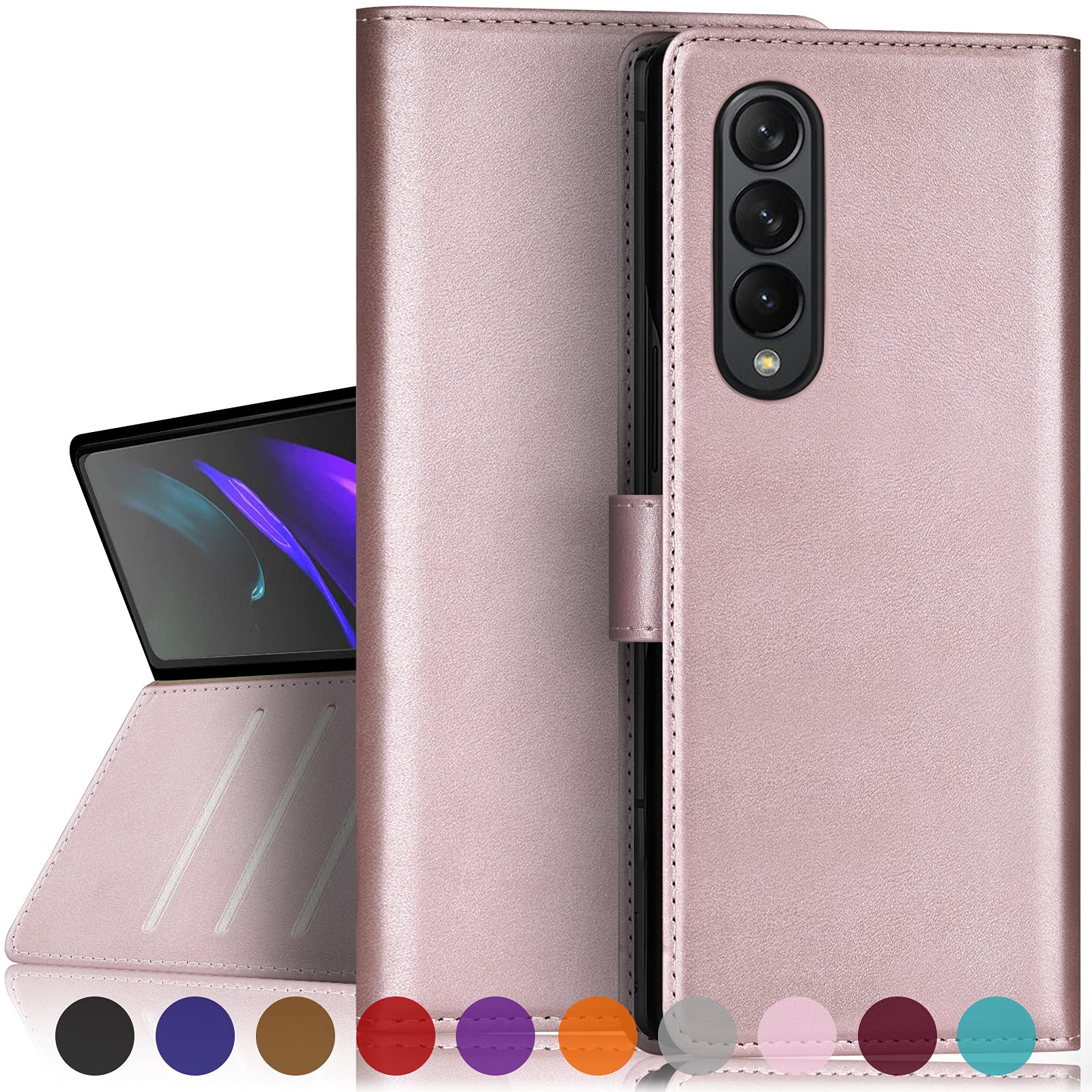 SUANPOT for Samsung Galaxy Z Fold 3 5G with RFID Blocking Wallet case Credit Card Holder,Flip Book PU Leather Phone case Shockproof Cover Cellphone
