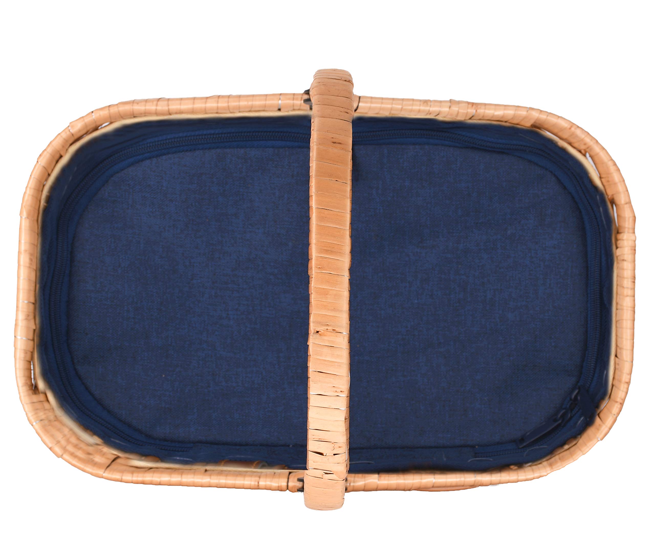 Les Jardins de la Comtesse - Cesto in vimini naturale Chantilly - refrigeratore isotermico - per il mercato o il picnic - Manico pieghevole - Tessuto blu - 48 cm x 29 cm x 27 cm