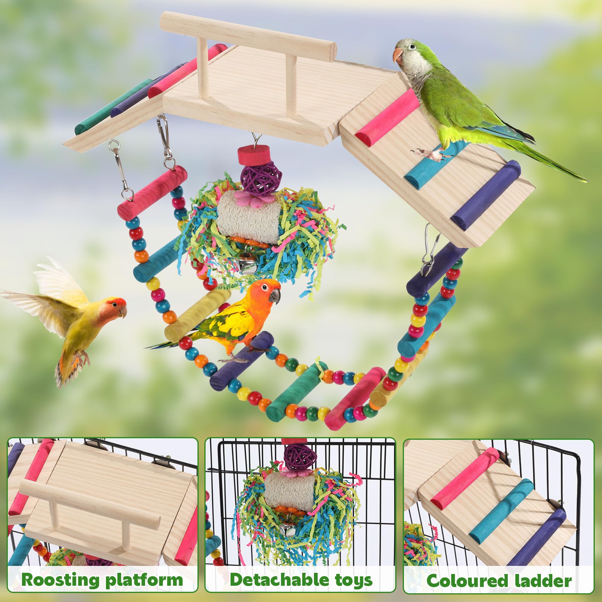 ROYALAY Bird Ladder for Cage, Bird Perches Platform Bridge with Climbing Ladder, Parrot Ladder Bridge for Small Birds, Bird Cage Ladder Accessories for Parakeets Cockatiels, Lovebirds, Macaws