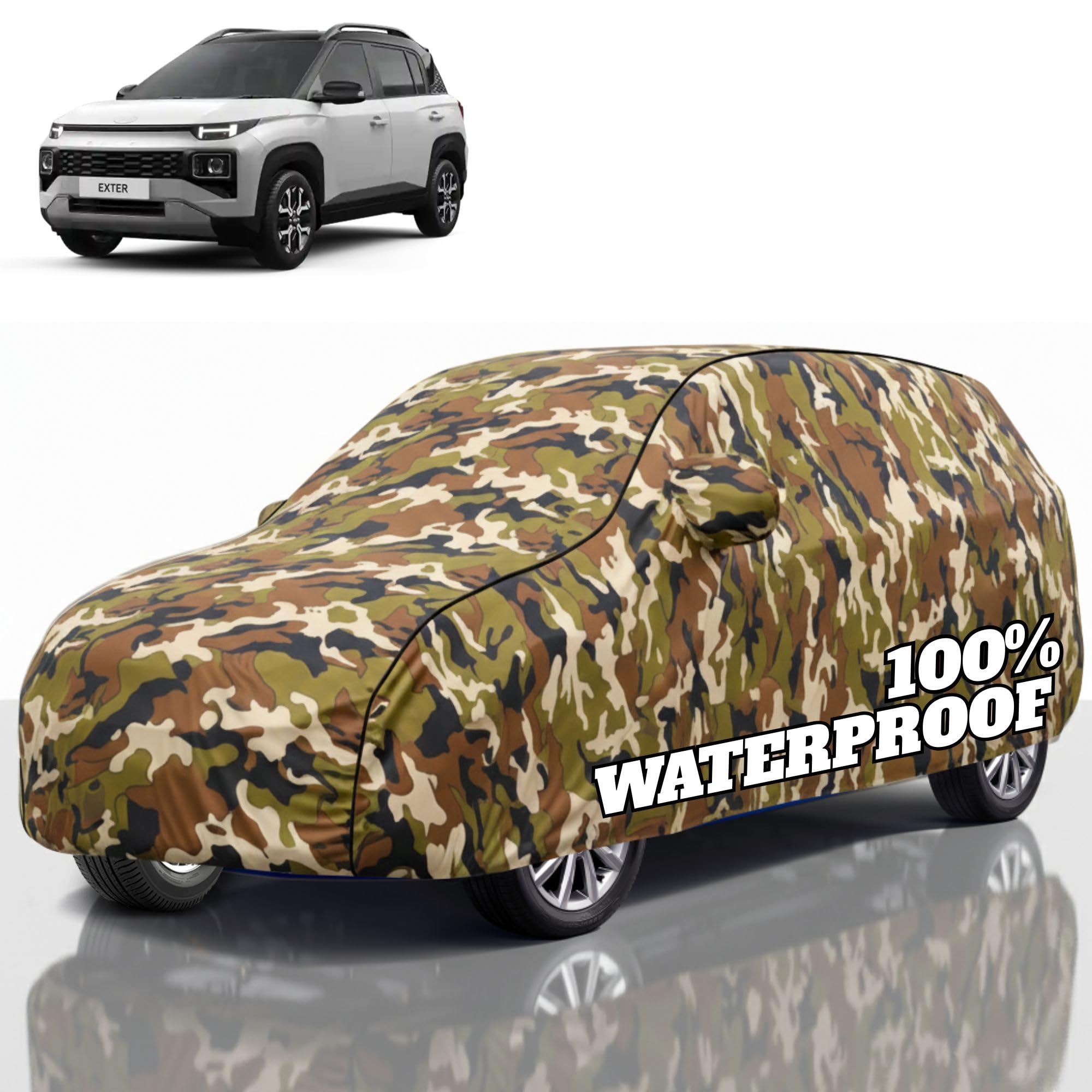 Premium Polyester Car Cover Exter All-Weather Protection from Rain, Dust &amp; Sun | UV Resistant Fabric | Full Body Secure Fit for Outdoor &amp; Indoor Parking Jungle