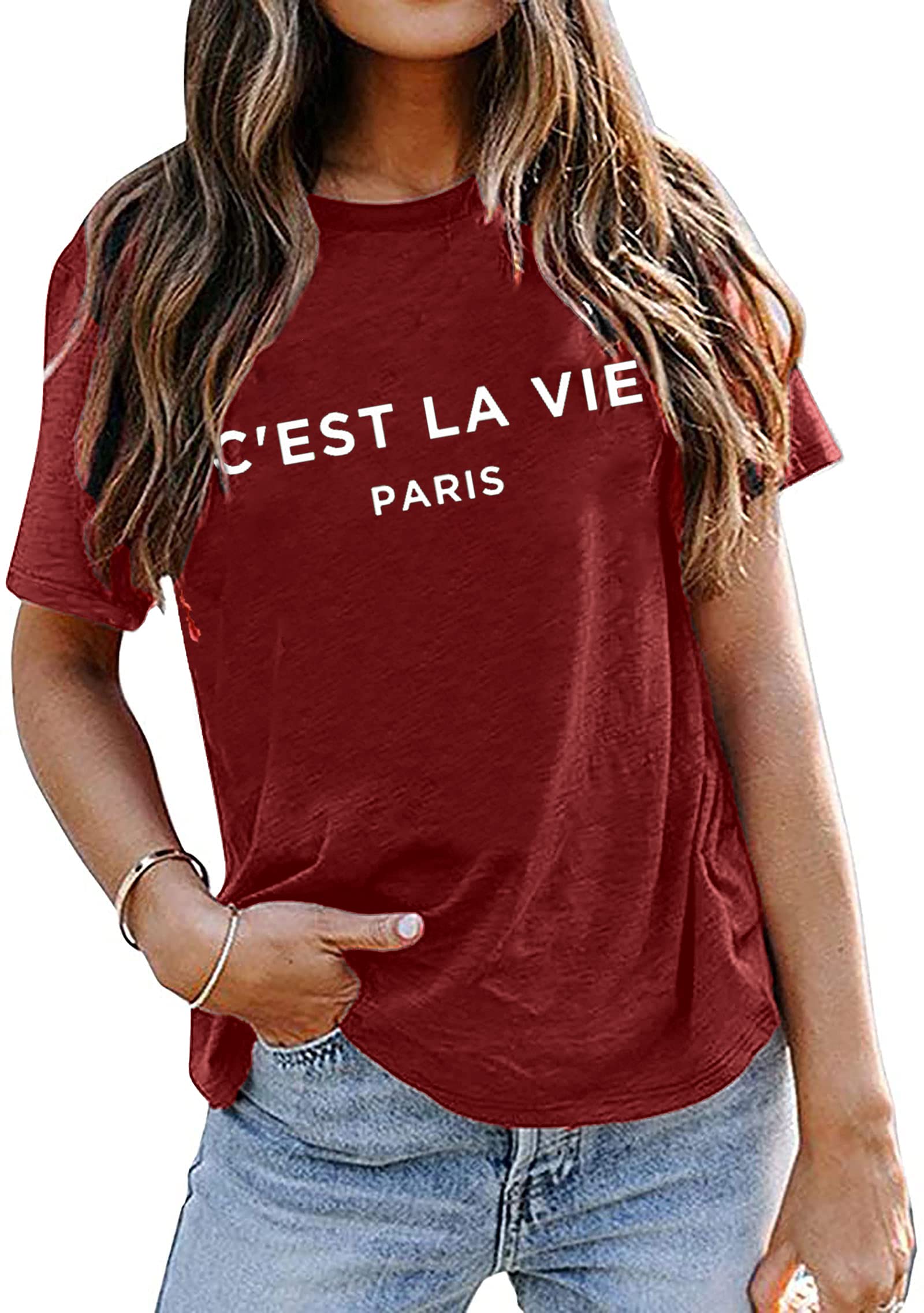 Women's Letter Graphic Tees Vintage Short Sleeve T Shirt Top Cute Summer Top