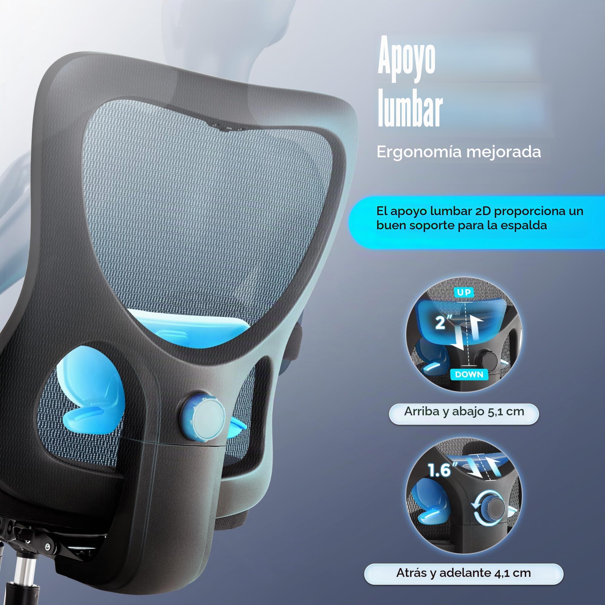 IWMH Silla de oficina ergonómica 200 kg, silla de escritorio de malla grande y alta | Silla de ordenador con soporte lumbar ajustable y cojín de muelles extra ancho, reposabrazos 4D para oficina en casa