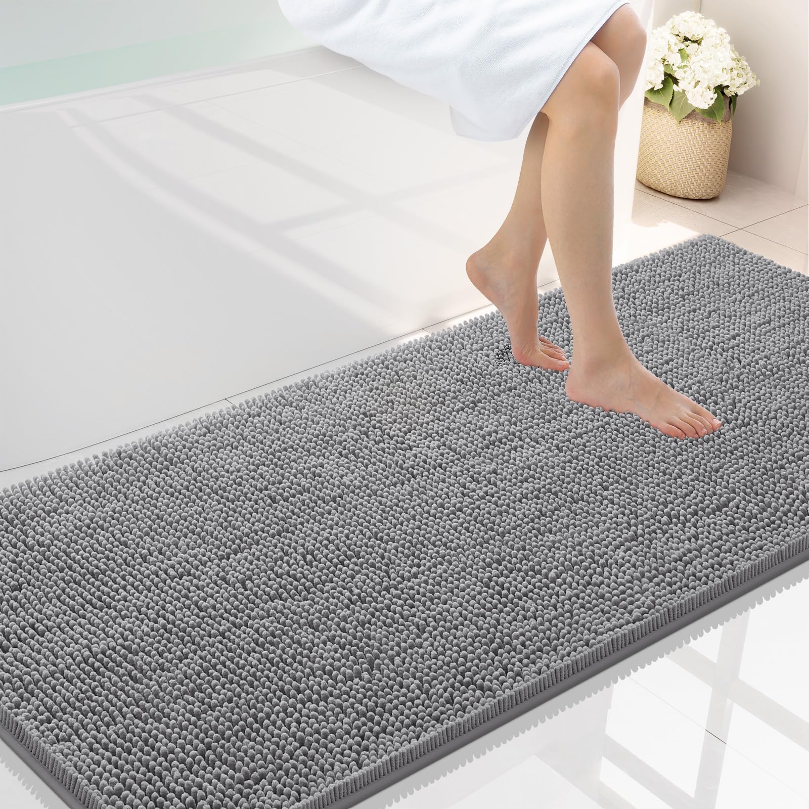 Smiry Luxury Chenille Bathroom Rugs 59x24, Extra Soft and Absorbent Shaggy Bath Mat, Machine Washable, Non-Slip Plush Carpet Runner for Tub, Shower,