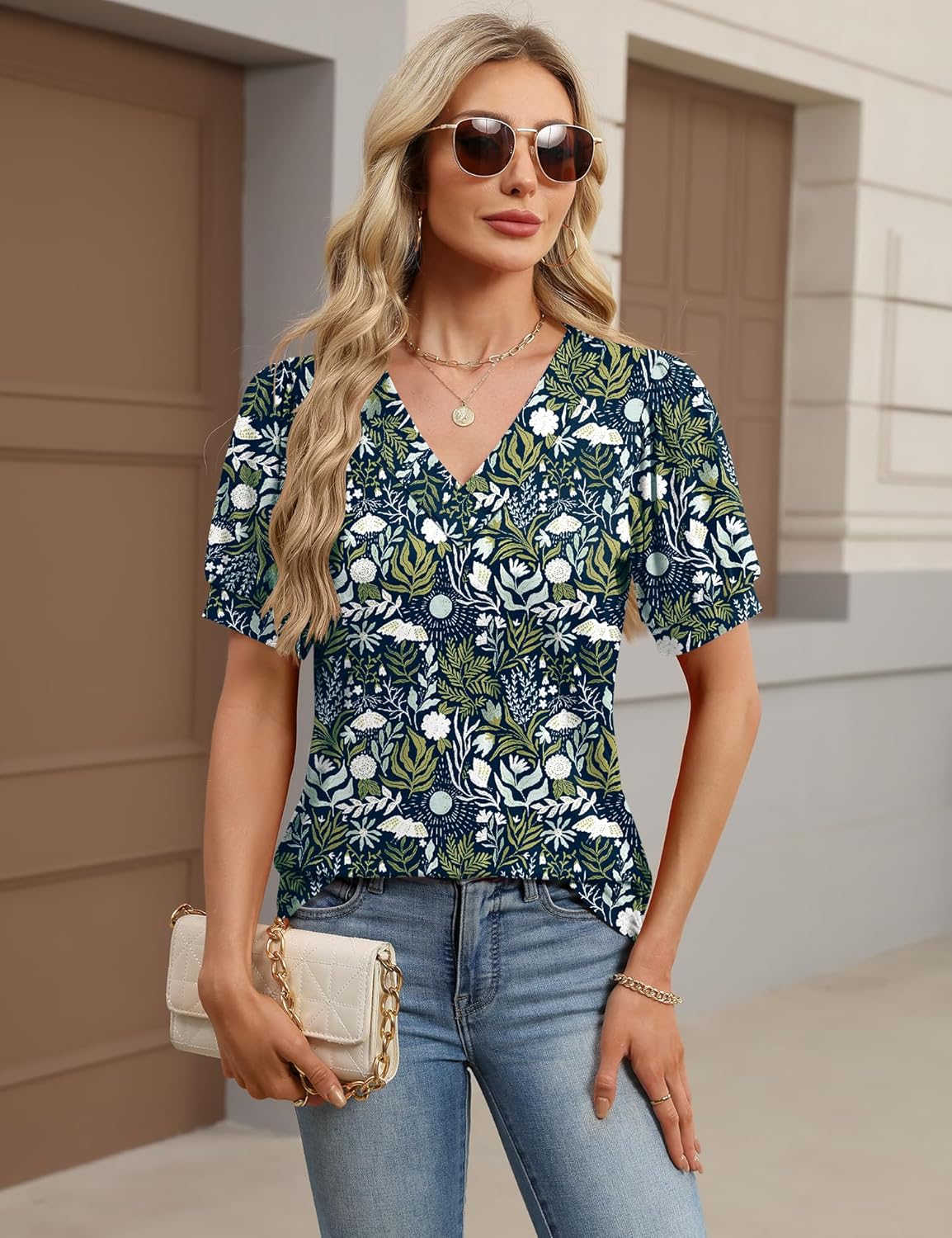 Rapbin Womens Summer Tops Puff Short Sleeve Shirts V Neck Blouses Business Casual Tunic Spring Fashion Clothes 2026 - Image 4