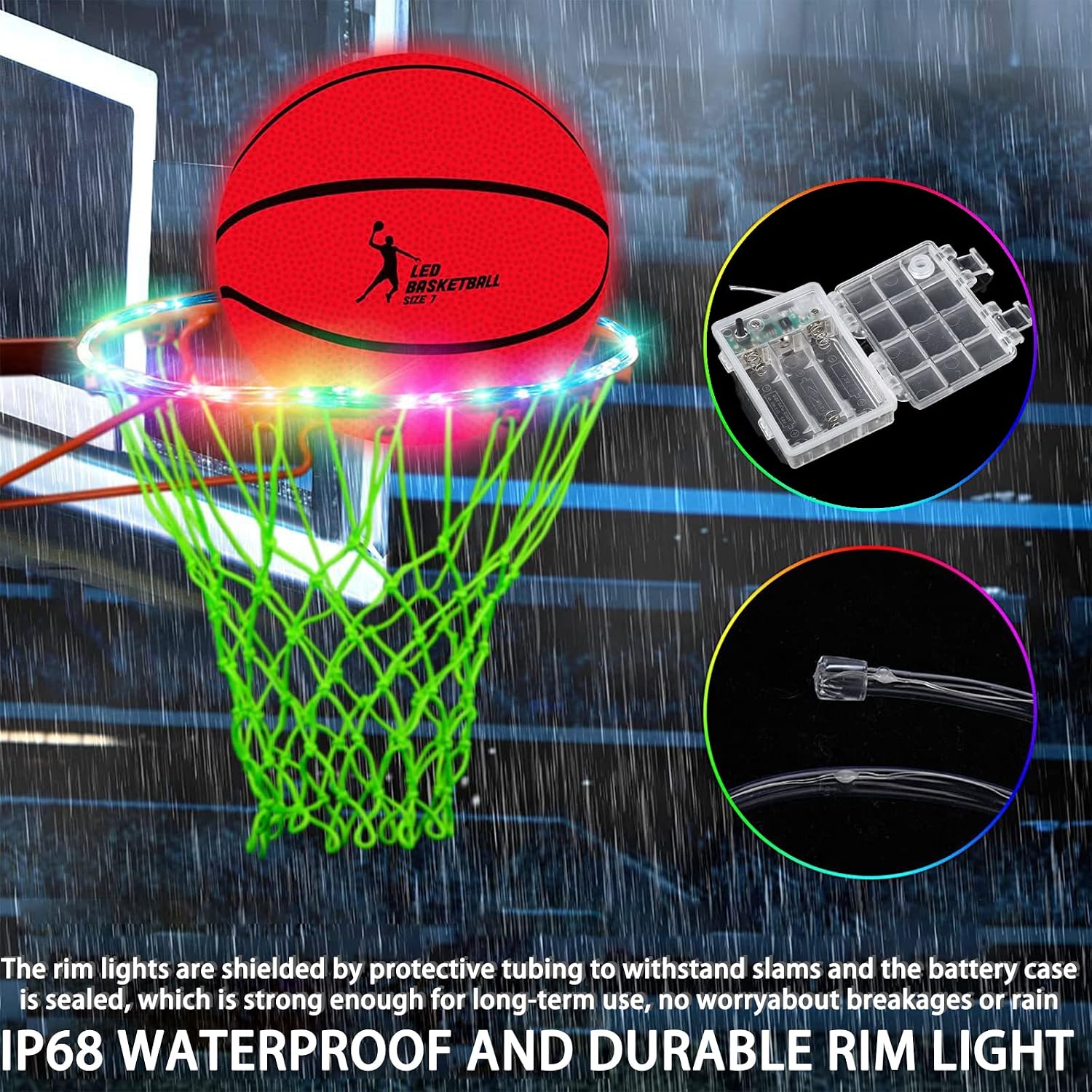 LED Basketball Hoop Light, Remote Control Basketball Rim LED Light, 17 Colors Waterproof LED Basketball Hoop Suitable, for Kids to Play Outdoors at Night, Training&Night Outdoor Basketball Games