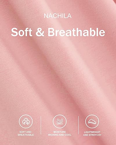 Miniatura 4 de NACHILA - Pijamas para mujer de manga larga, cómodos pantalones de dormir, conjunto de pijama con pliegues y bolsillo, viscosa hecha de bambú