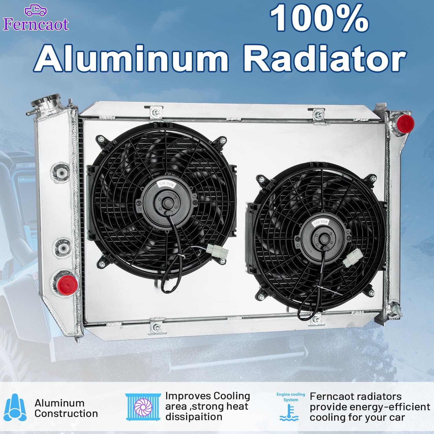 3Row Aluminum Radiator for 1969-1973 Ford Mustang, Mercury Cougar Marquis 1969 1970 1971 1972 2.8L-7.5L Radiators V8 With Shroud fan