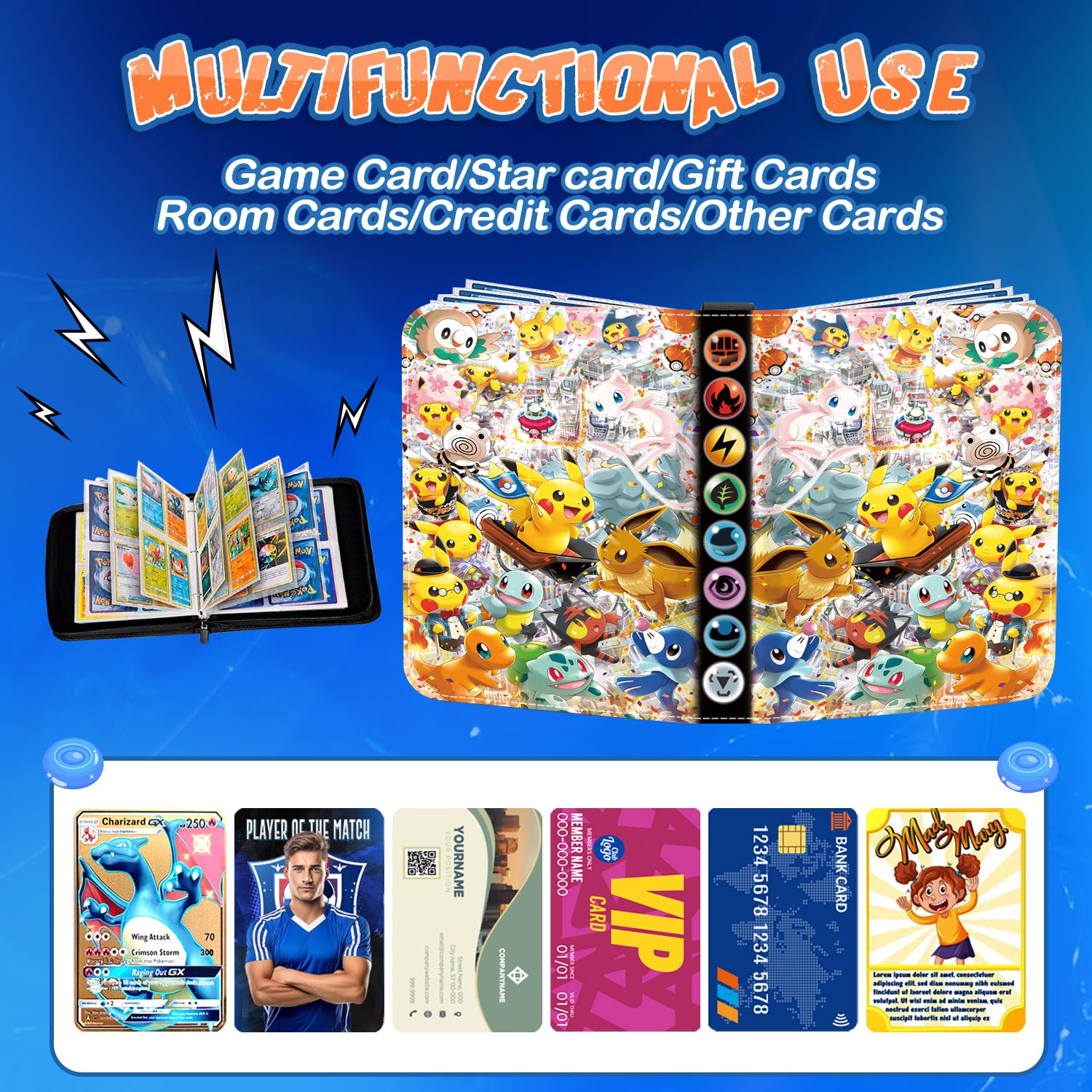 Raccoglitore Per Carte Collezionabili Con 50 Fogli E 400 Tasche - Album In Pelle Con Cerniera, Portatile E Impermeabile Per Magic, Yu-Gi-Oh! E Carte Sportive