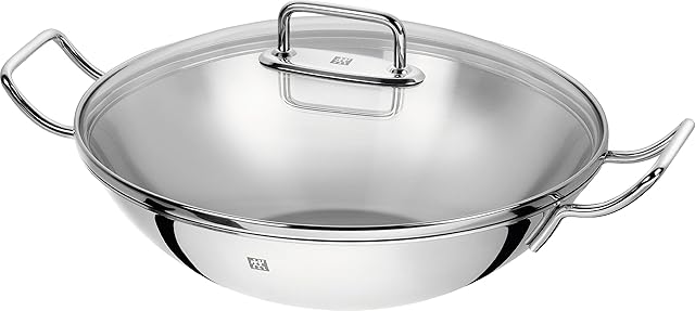 ZWILLING 40992-332-0 Wok, Incl. Glass Lid and Removable Grid Insert, Suitable for Induction, Ø 32 cm, Stainless Steel, Plus, Silver