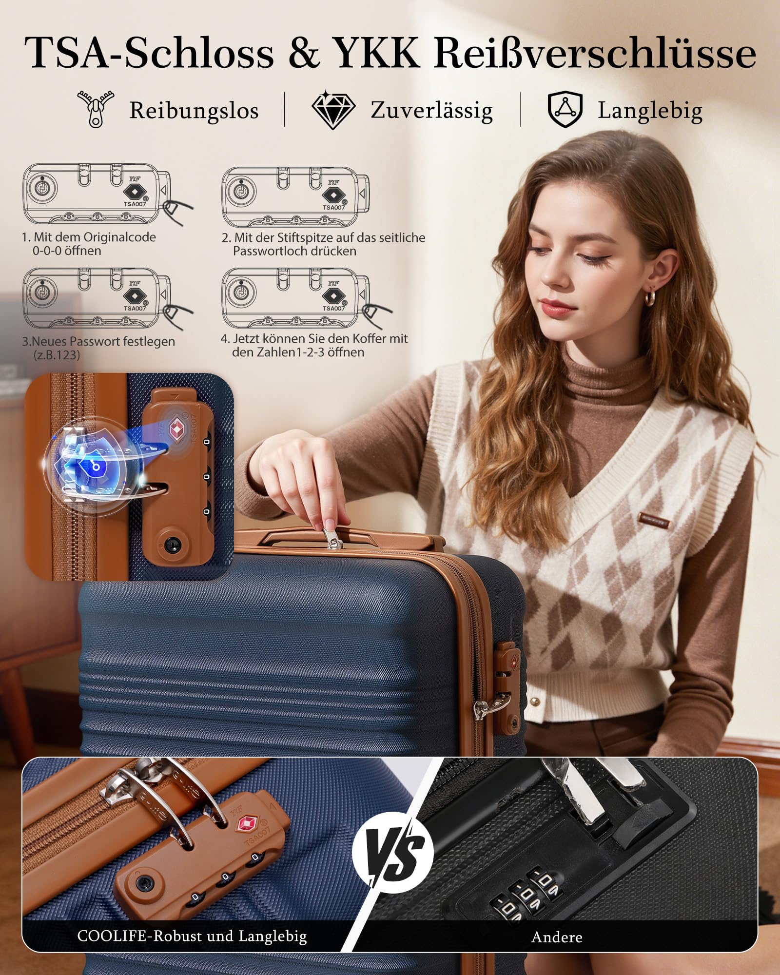 COOLIFE Ryanair Kabinenkoffer 55x40x20 EasyJet Handgepäck Koffer TSA