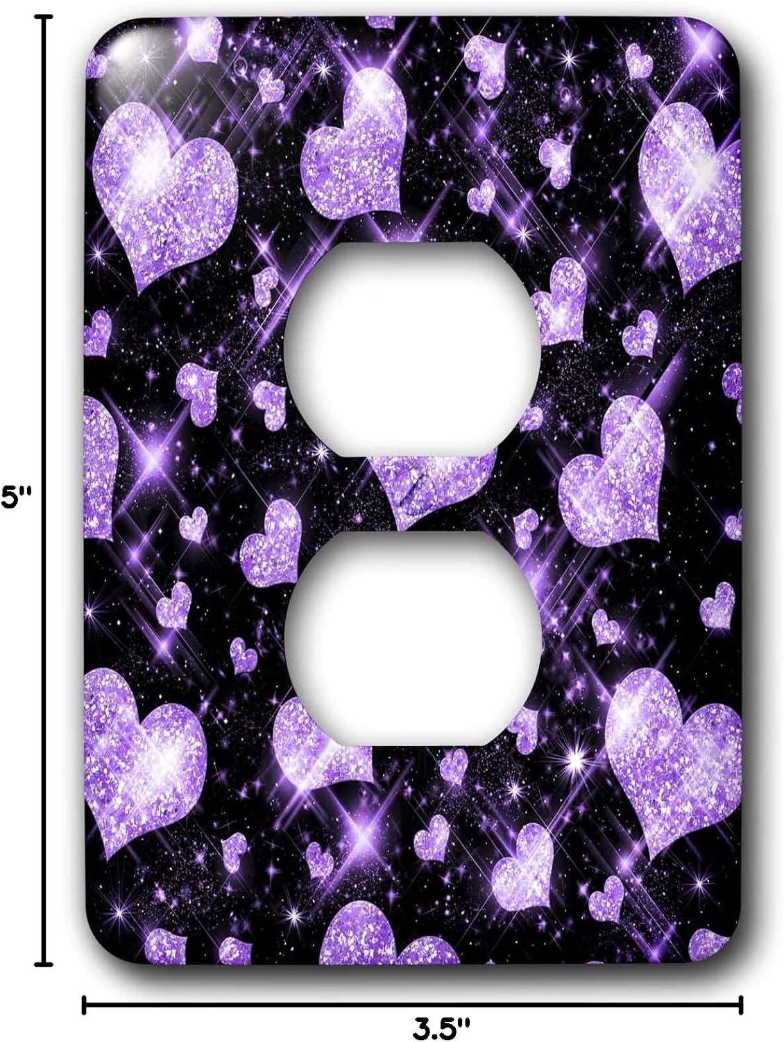 3dRose lsp_41086_6 Two Plug Outlet Cover with Glitter Hearts Purple